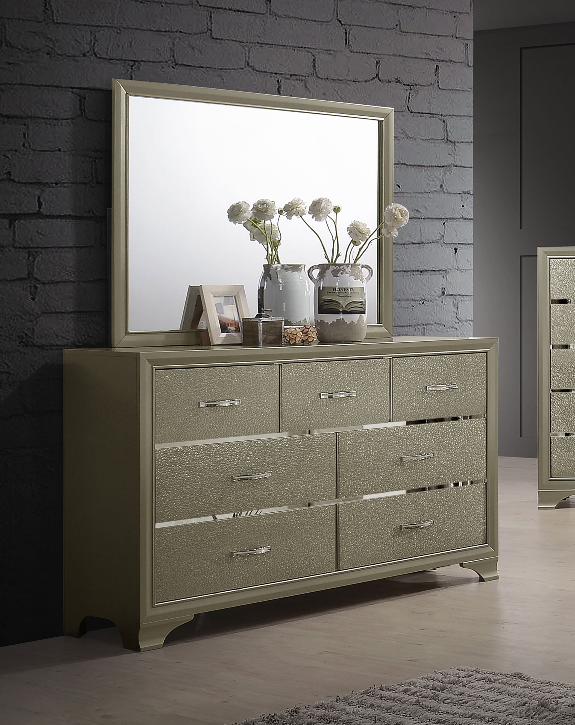 Beaumont 7-drawer Dresser with Mirror Champagne