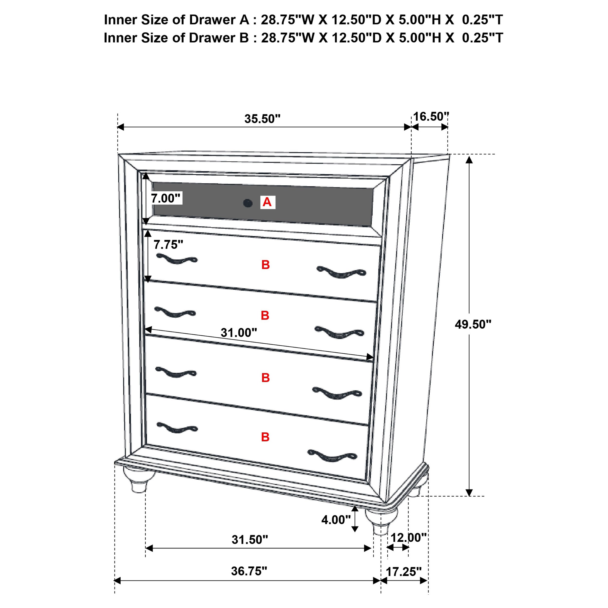 Barzini 5-drawer Chest White