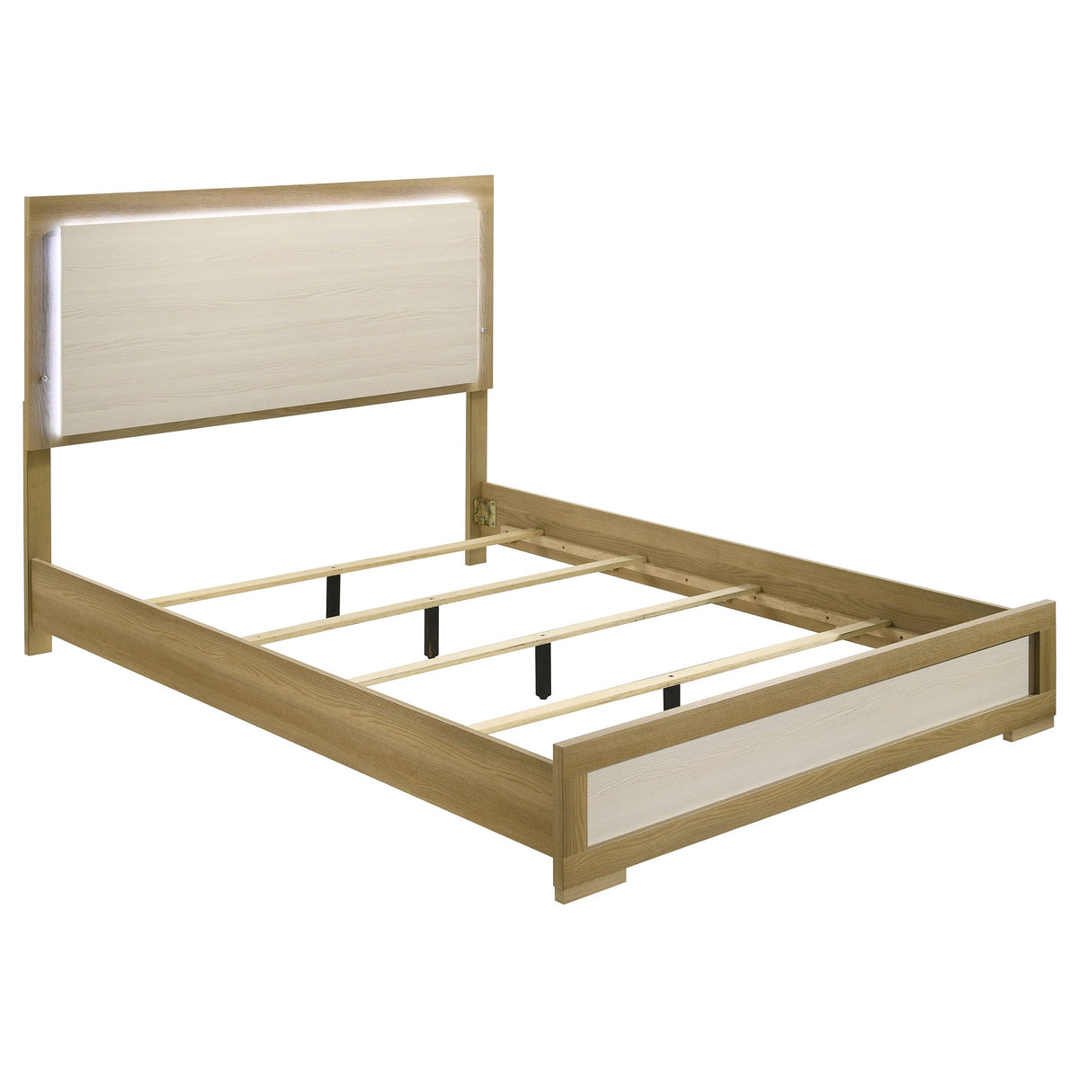 Hyland Wood  LED Panel Bed Natural and White