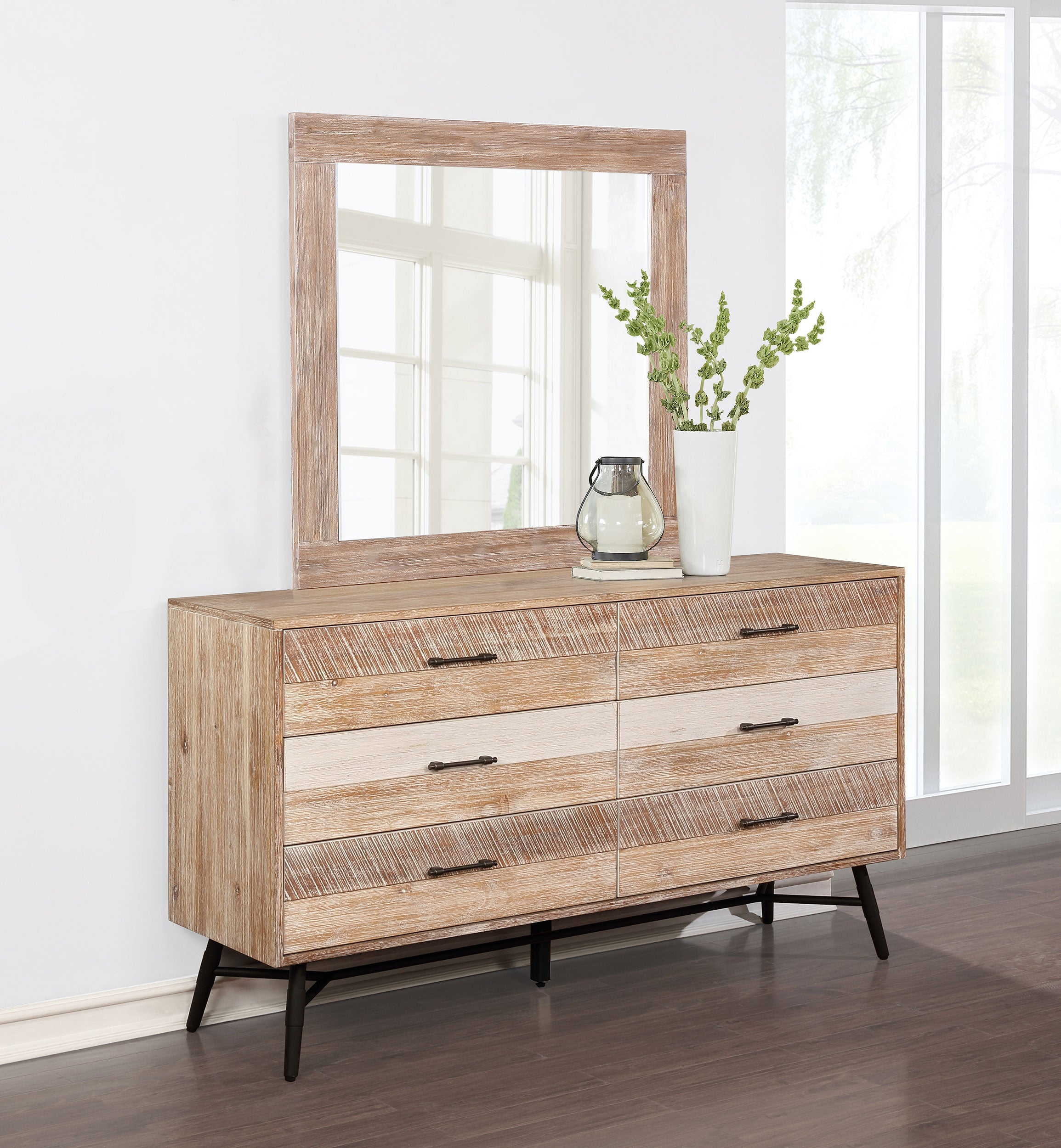 Marlow 6-drawer Dresser with Mirror Rough Sawn Multi