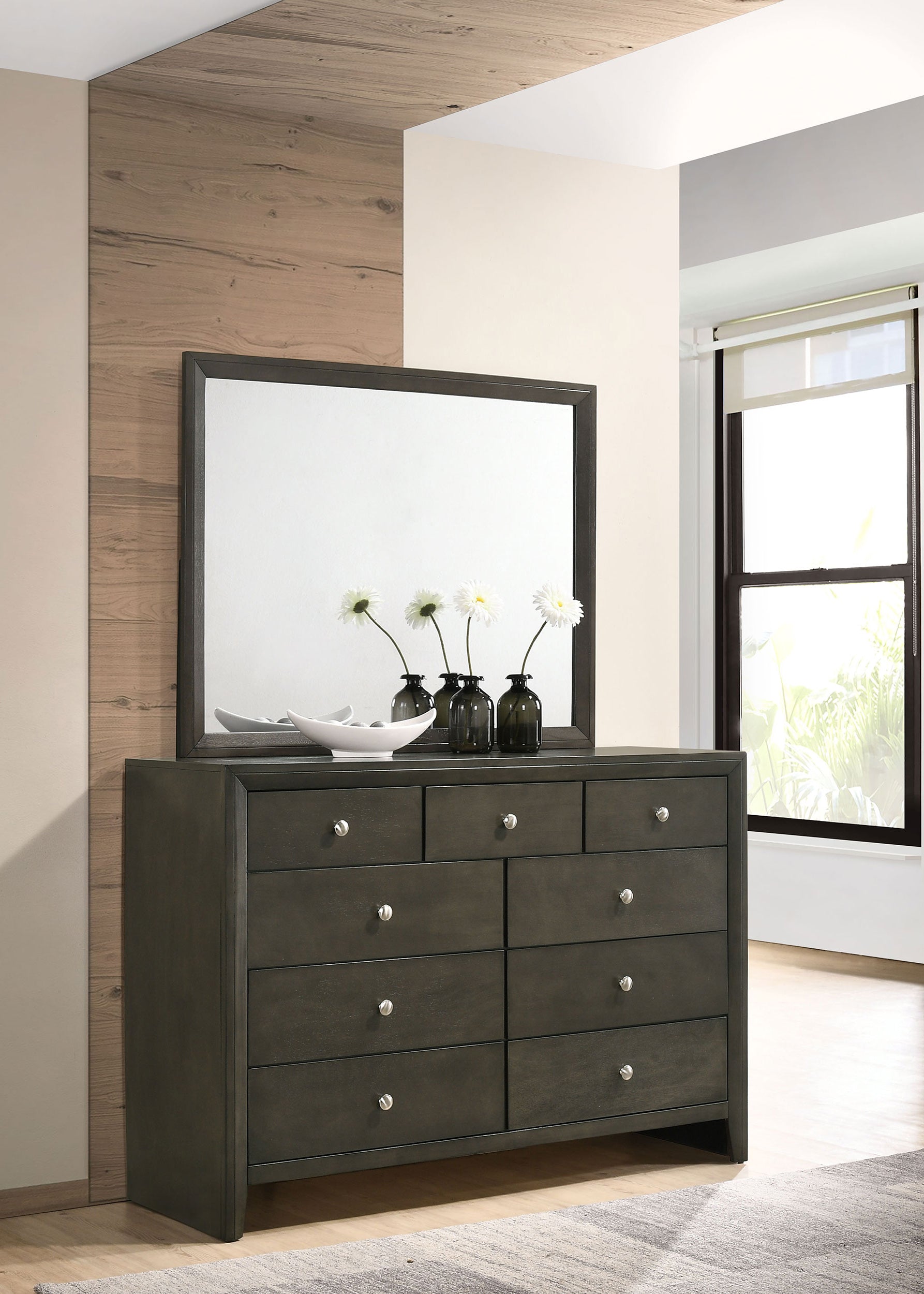 Serenity 9-drawer Dresser with Mirror Mod Grey