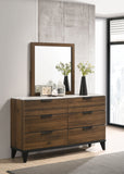 Mays 6-drawer Dresser with Mirror Walnut Brown with Faux Marble Top