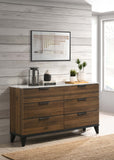 Mays 6-drawer Dresser with Mirror Walnut Brown with Faux Marble Top