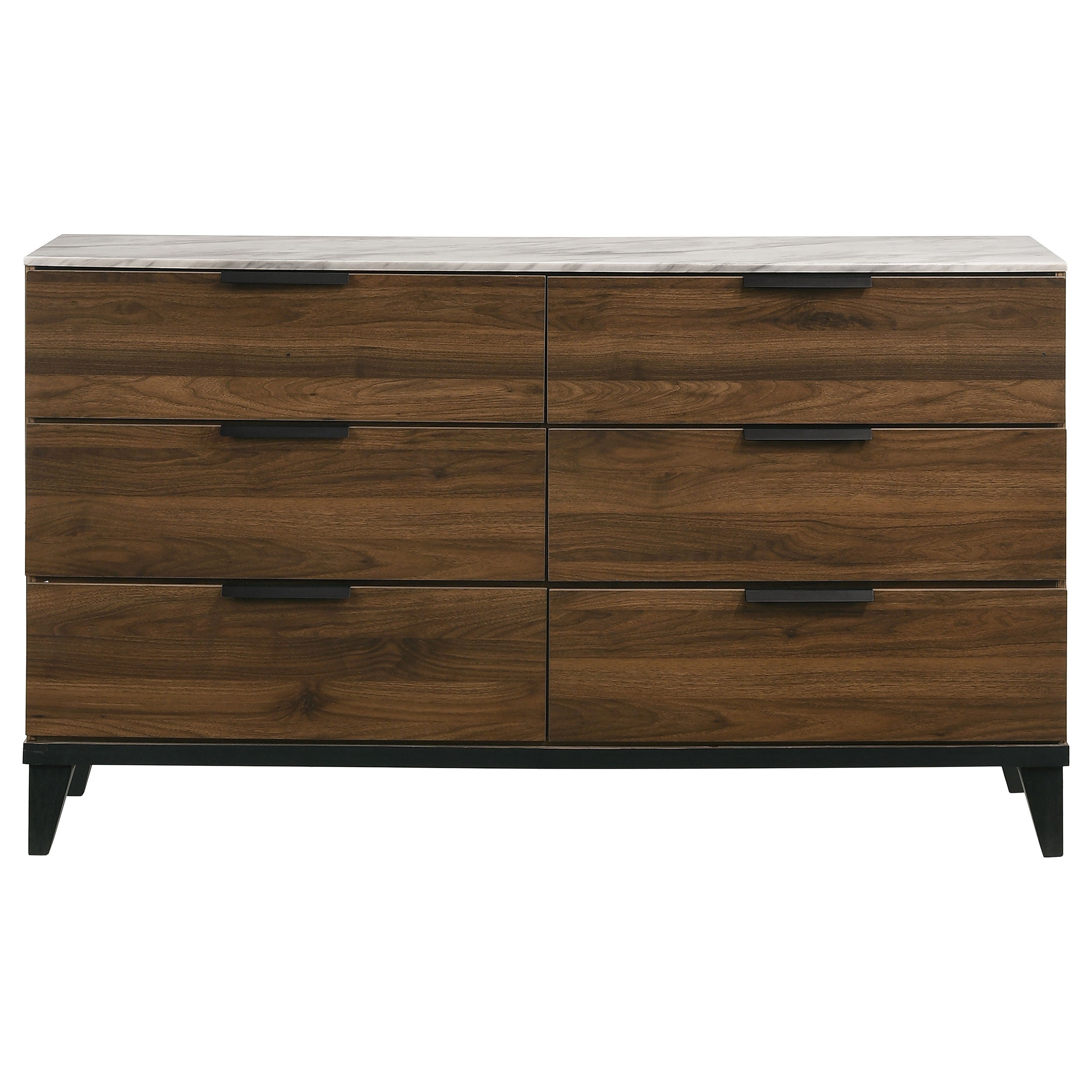 Mays 6-drawer Dresser with Mirror Walnut Brown with Faux Marble Top