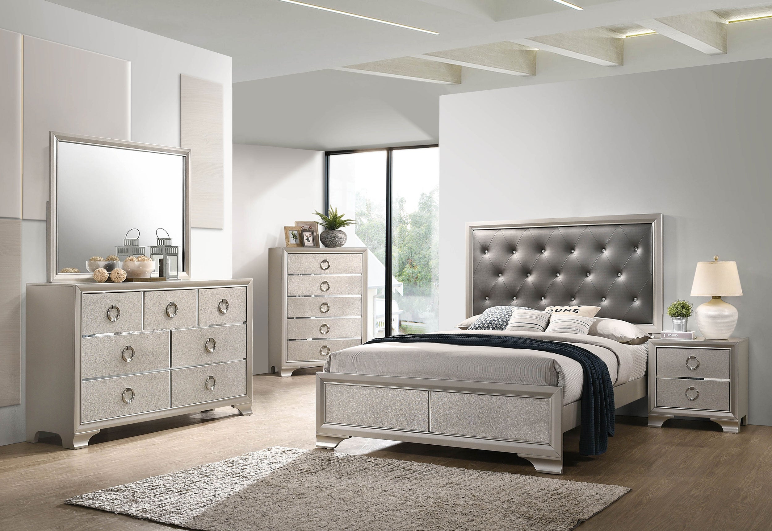 Salford  Panel Bed Metallic Sterling and Charcoal Grey