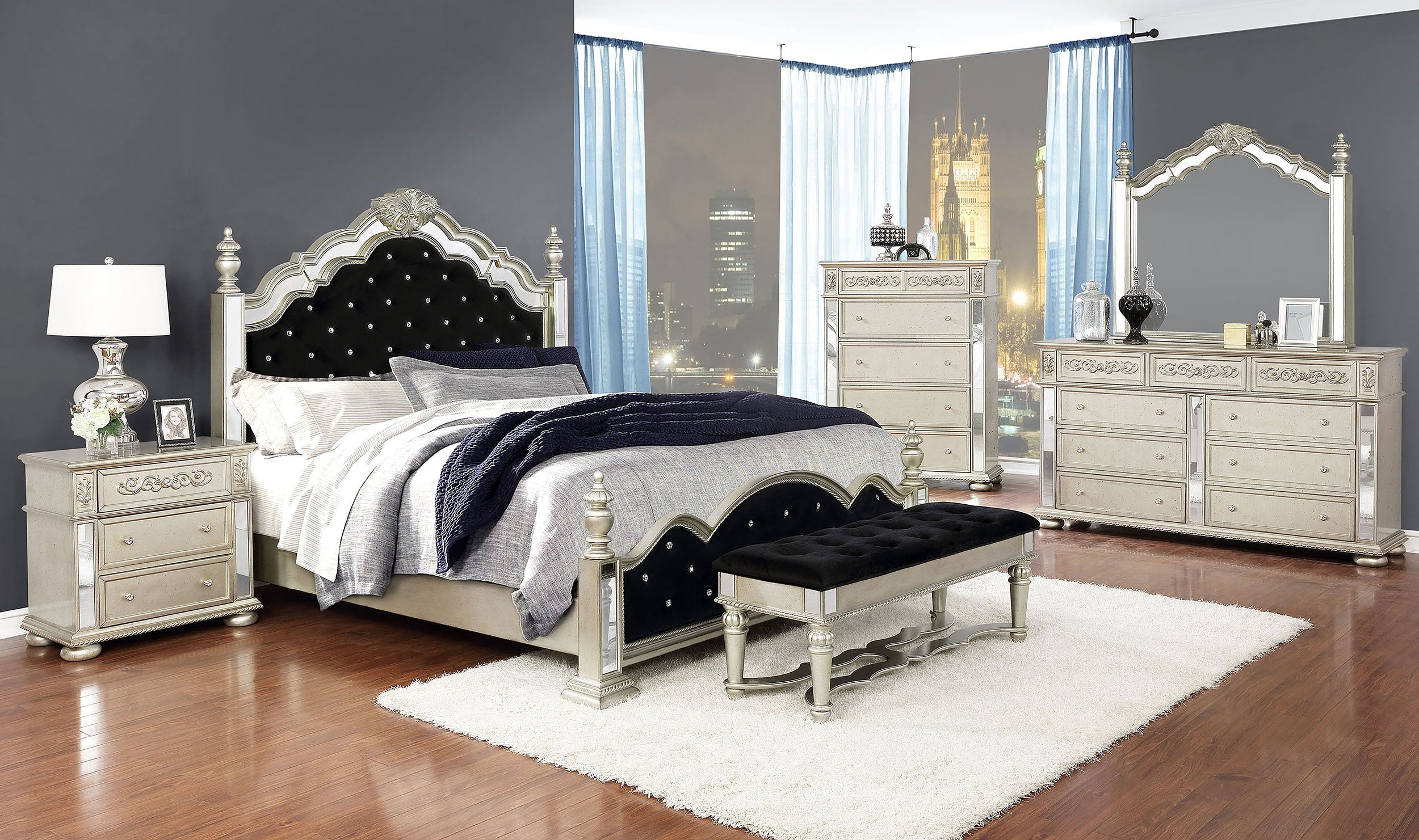 Heidi  Eastern King Bedroom Set Metallic Platinum