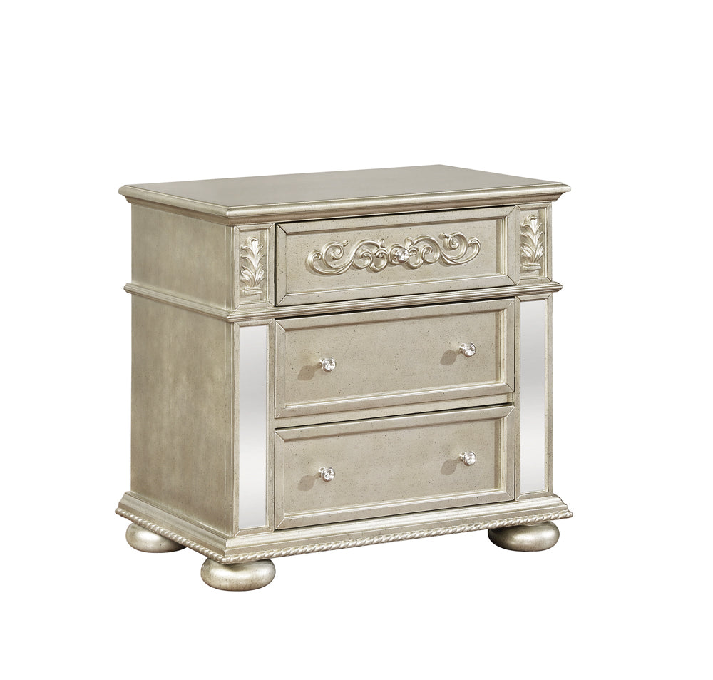 Heidi 3-drawer Nightstand Metallic Platinum