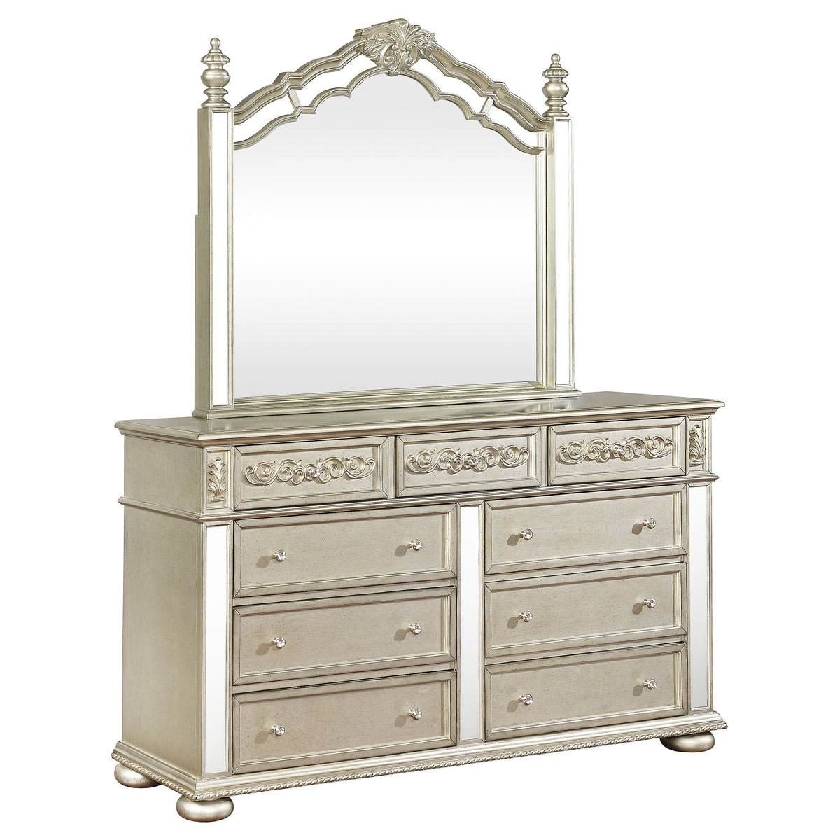 Heidi 9-drawer Dresser with Mirror Metallic Platinum