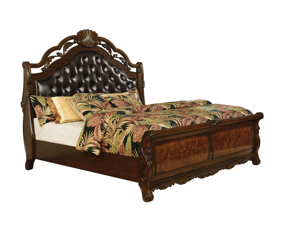 Exeter  Tufted Upholstered Sleigh Bed Dark Burl