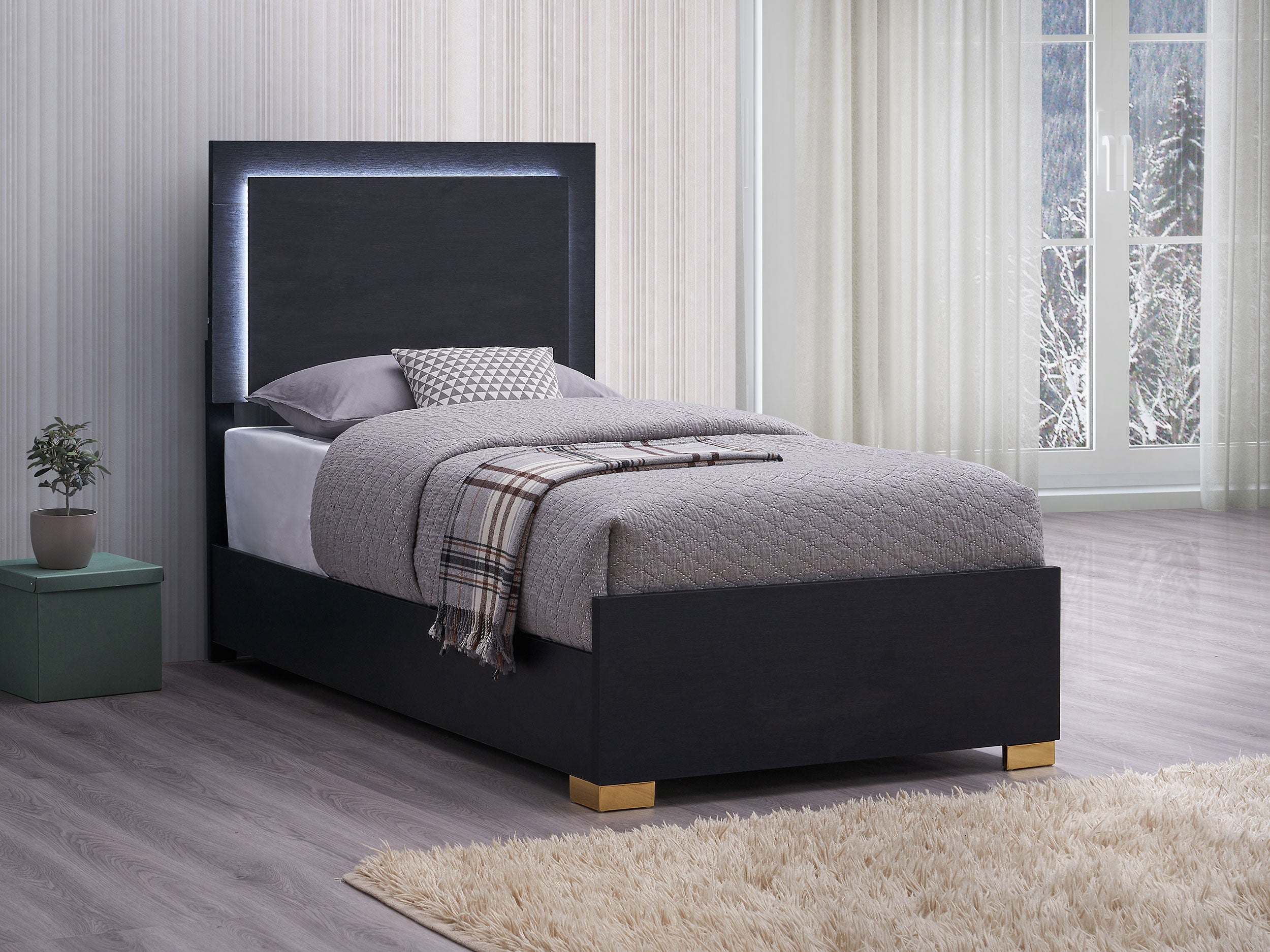 Marceline  Bed with LED Headboard Black