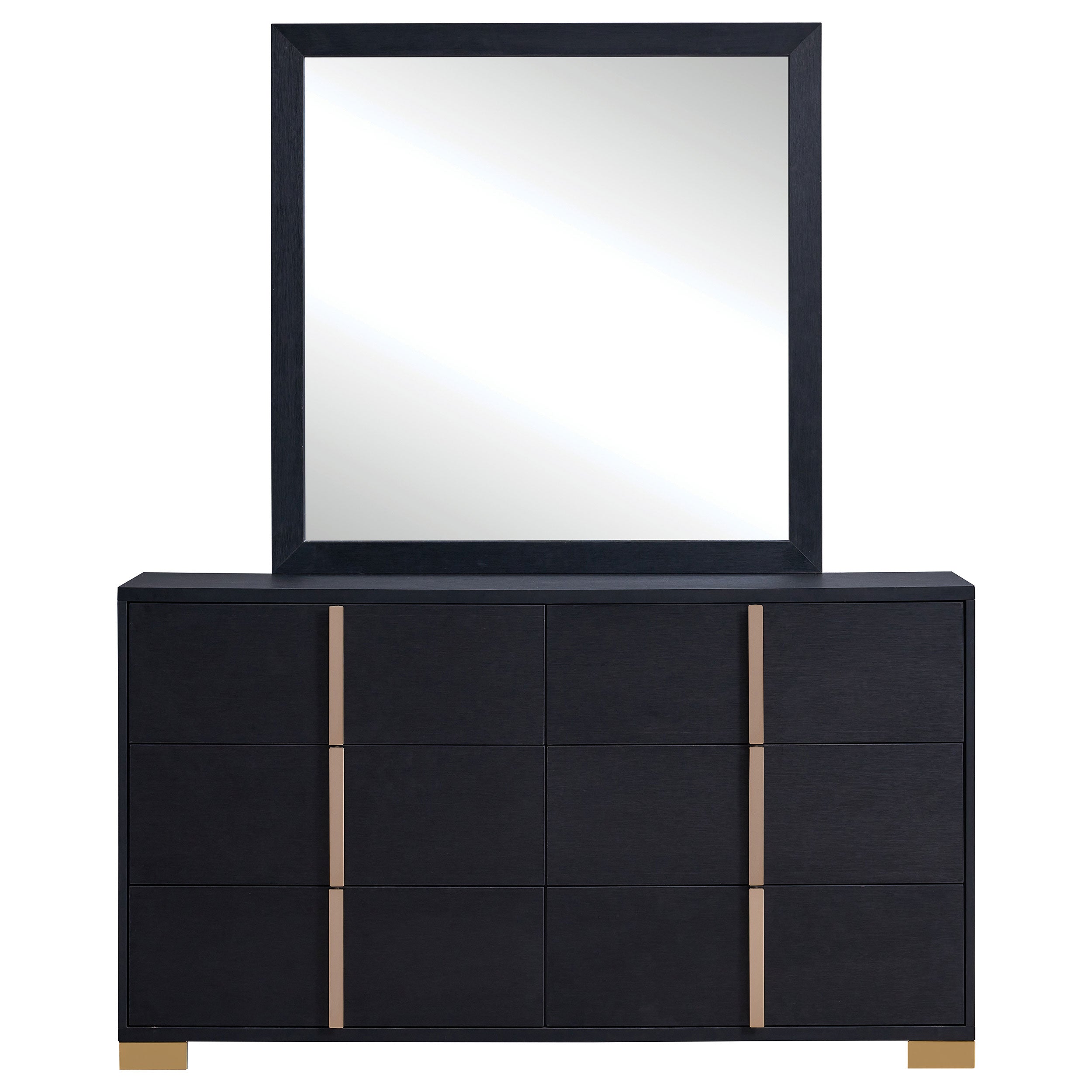 Marceline 6-drawer Dresser with Mirror Black