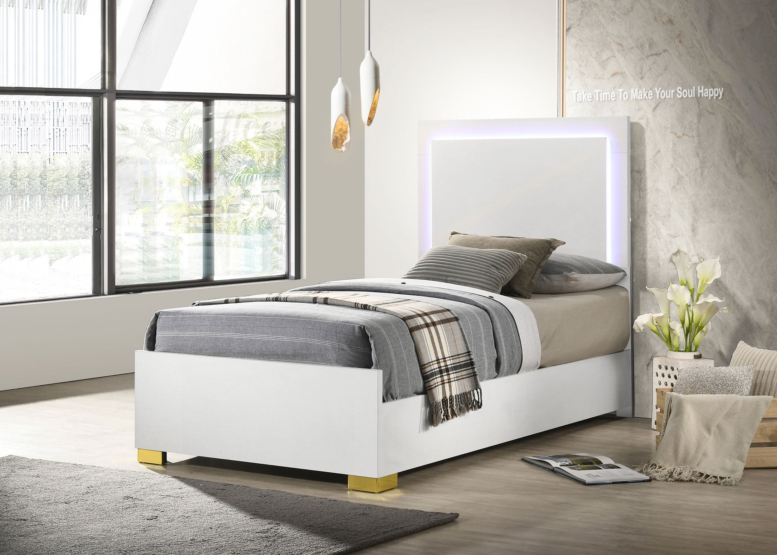 Marceline  Bed with LED Headboard White