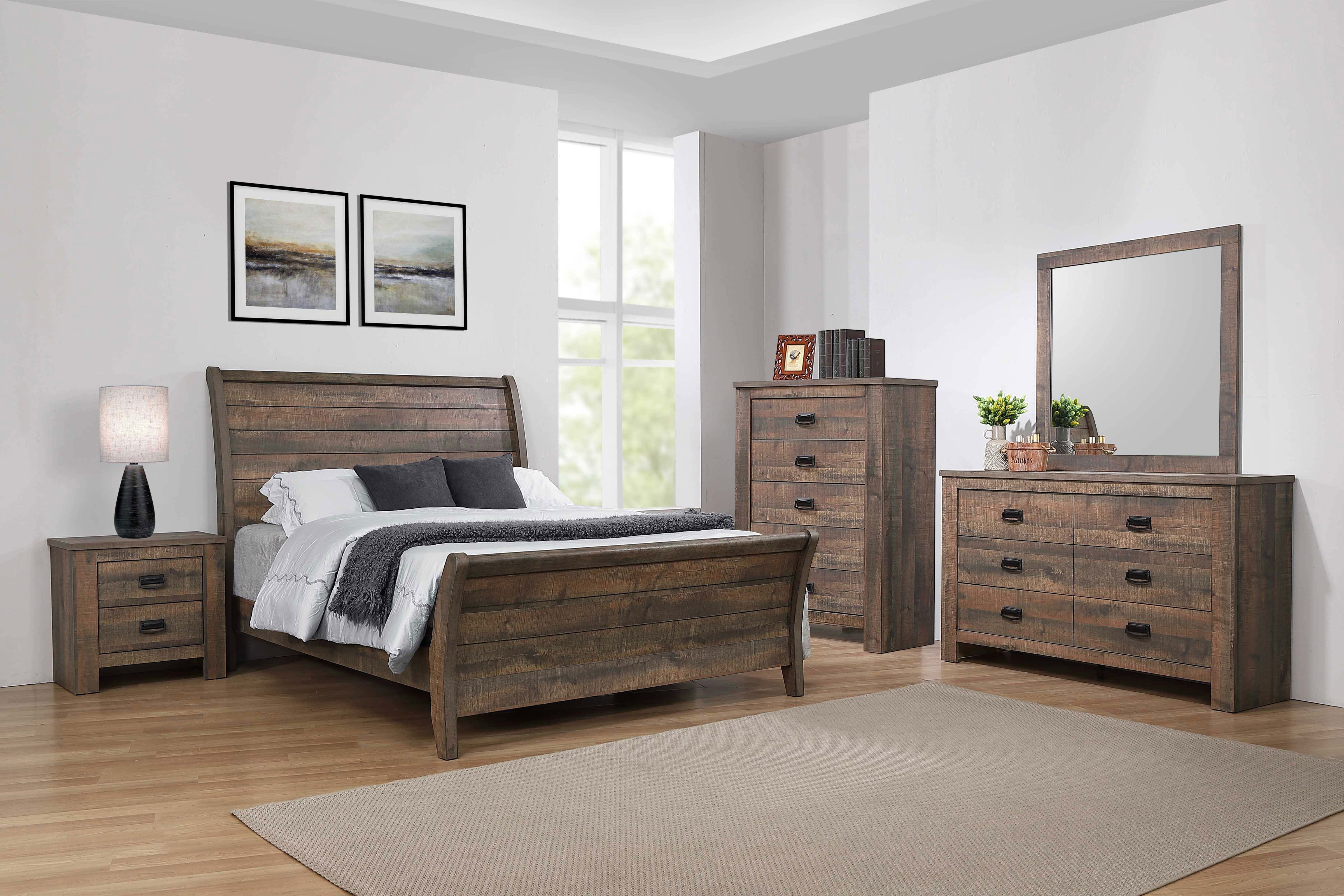 Frederick  Sleigh Panel Bed Weathered Oak