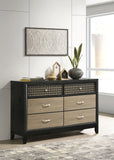 Valencia 6-drawer Dresser with Mirror Light Brown and Black