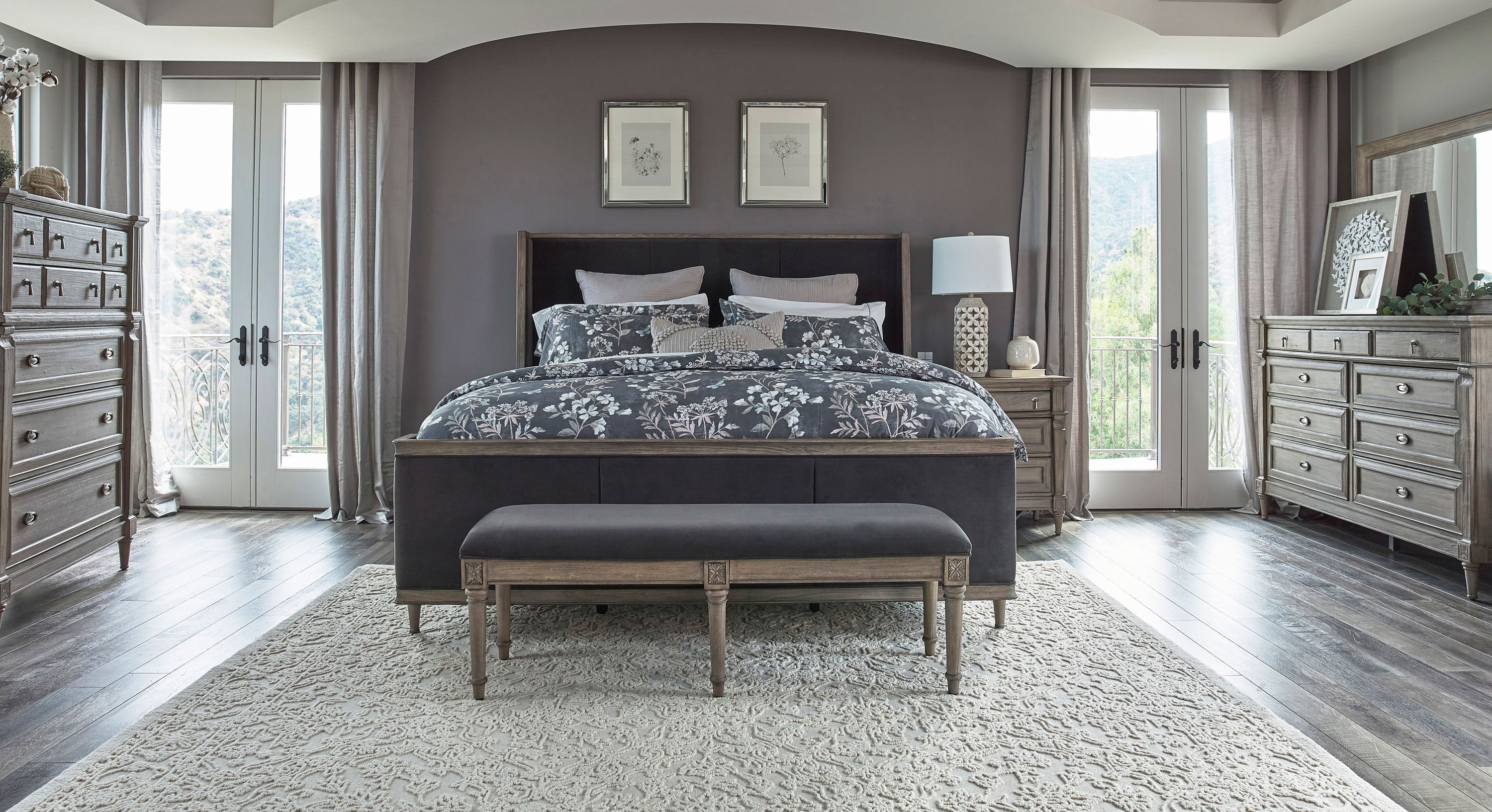 Alderwood  Upholstered Panel Bed Charcoal Grey