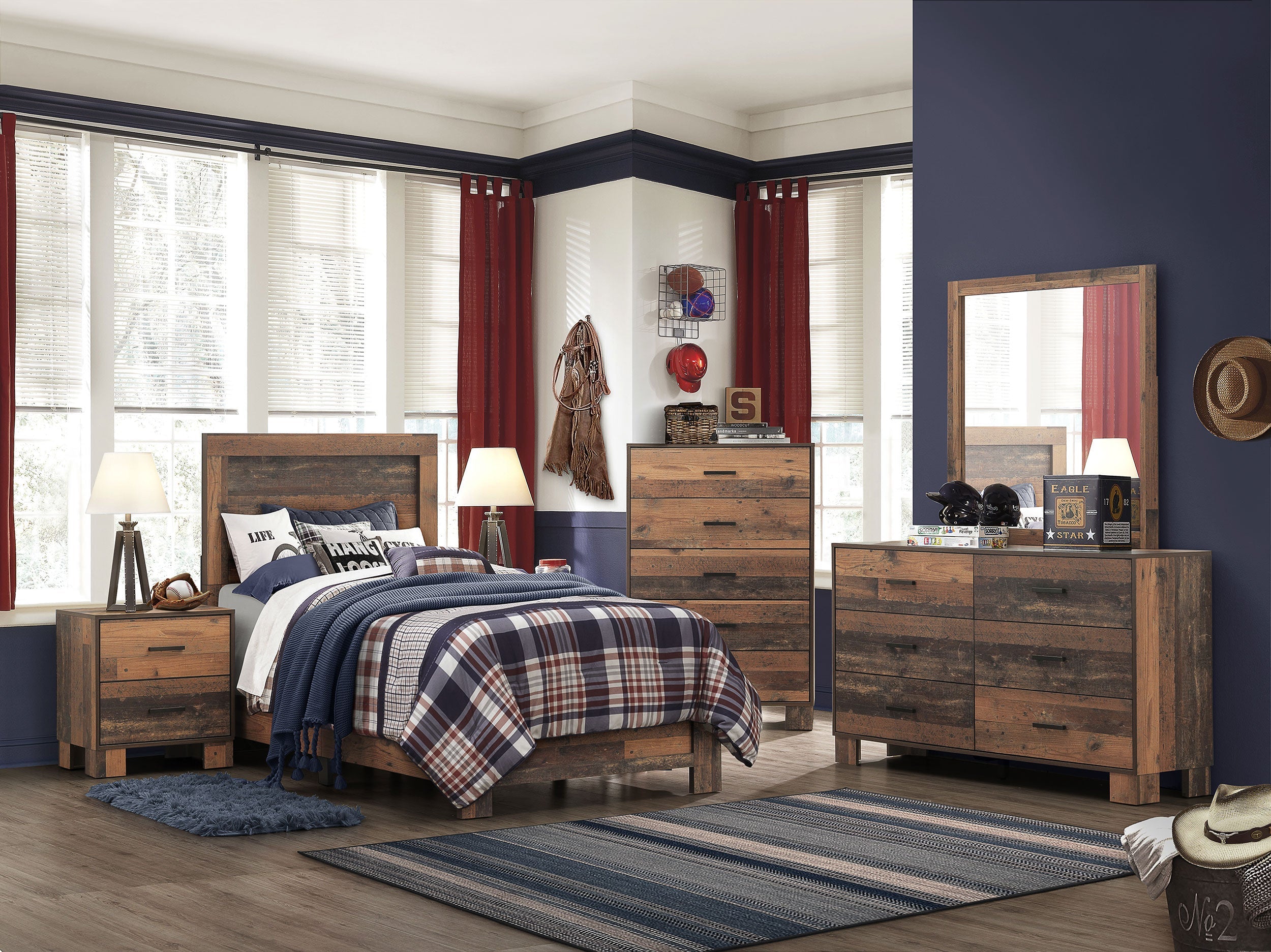 Sidney Wood Twin Panel Bed Rustic Pine