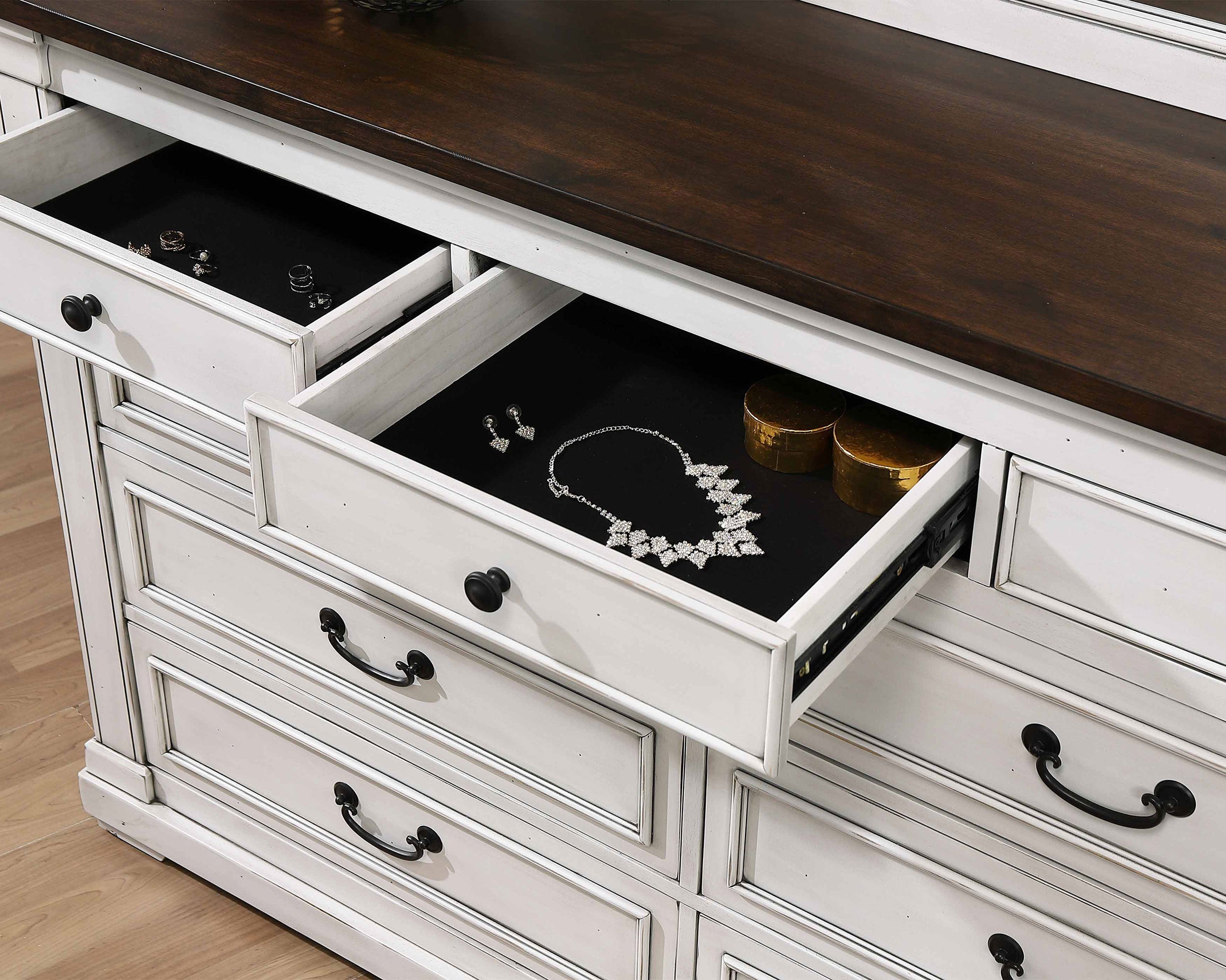 Hillcrest 9-drawer Dresser with Mirror Dark Rum and White