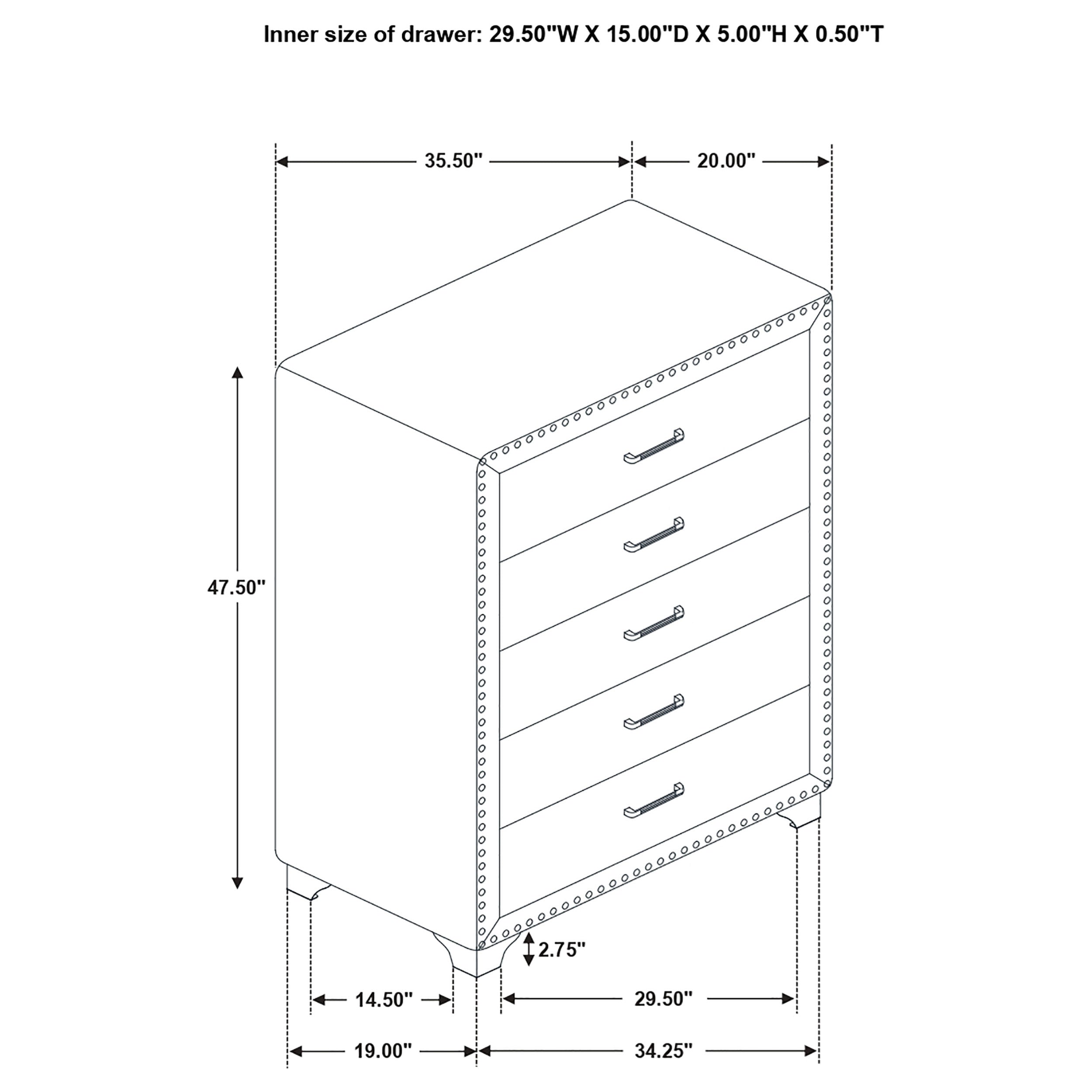 Melody 5-drawer Upholstered Chest Pacific Blue