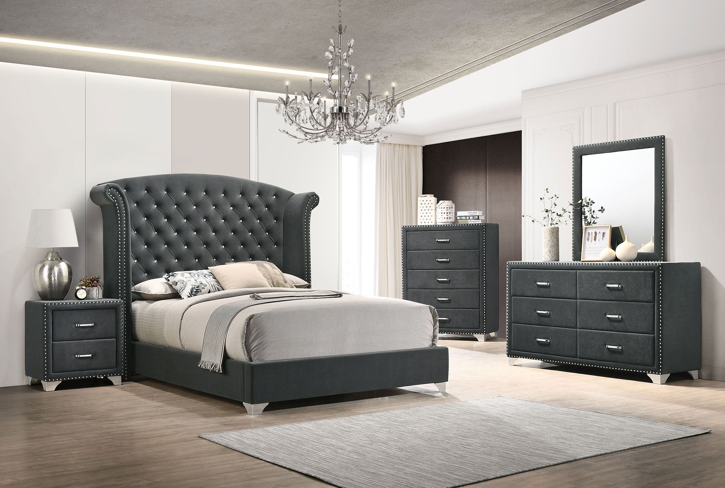 Melody   Tufted Upholstered Bedroom Set Grey