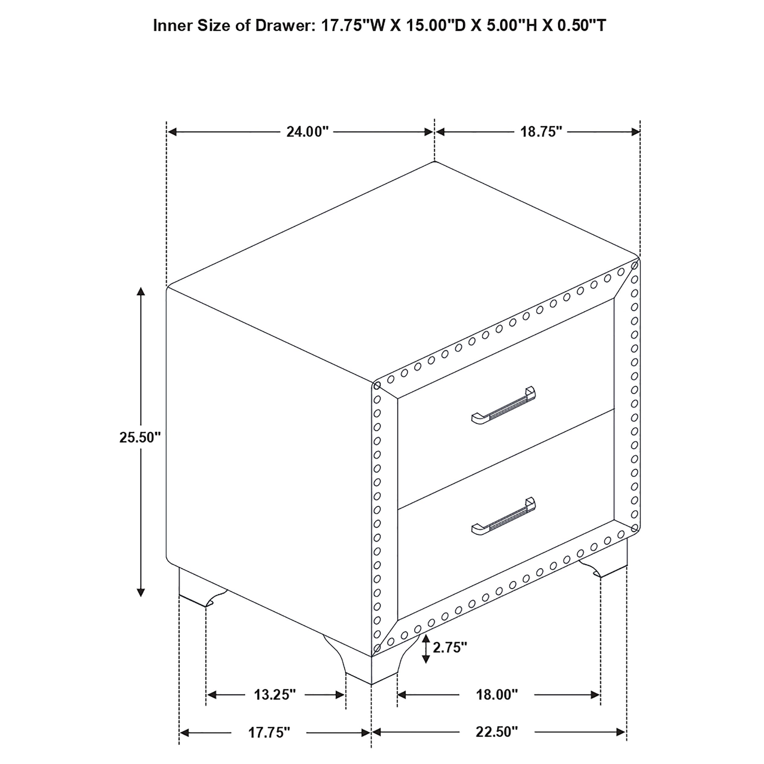 Melody 2-drawer Upholstered Nightstand Grey