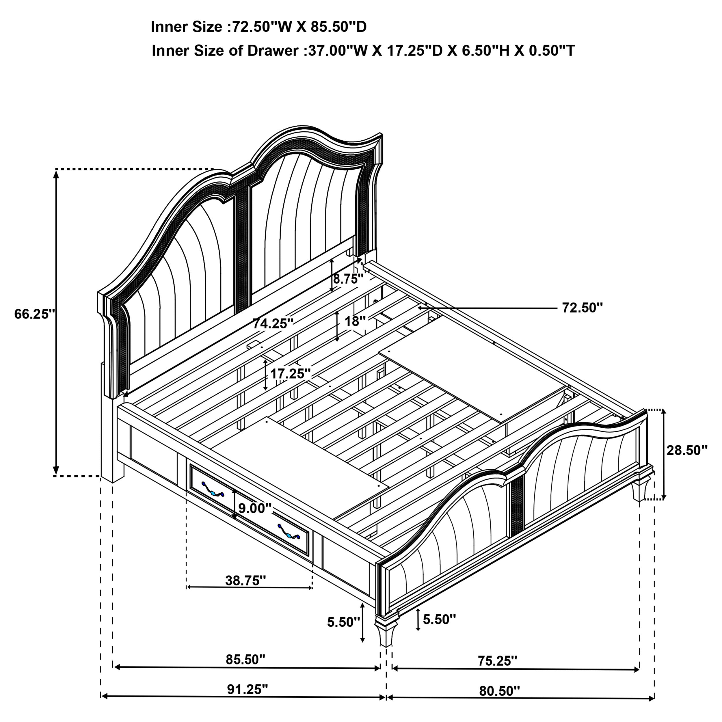 Veronica   Storage Bed with LED Headboard Silver Oak and Ivory