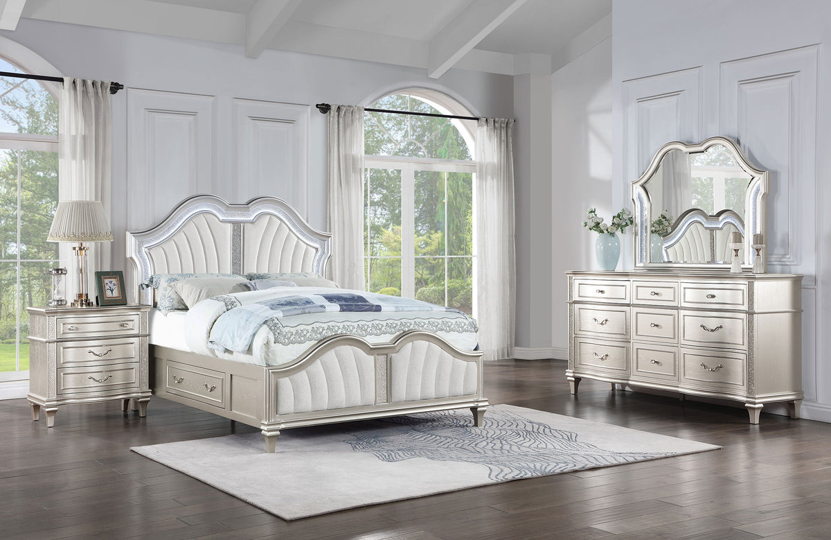 Veronica   Storage Bed with LED Headboard Silver Oak and Ivory