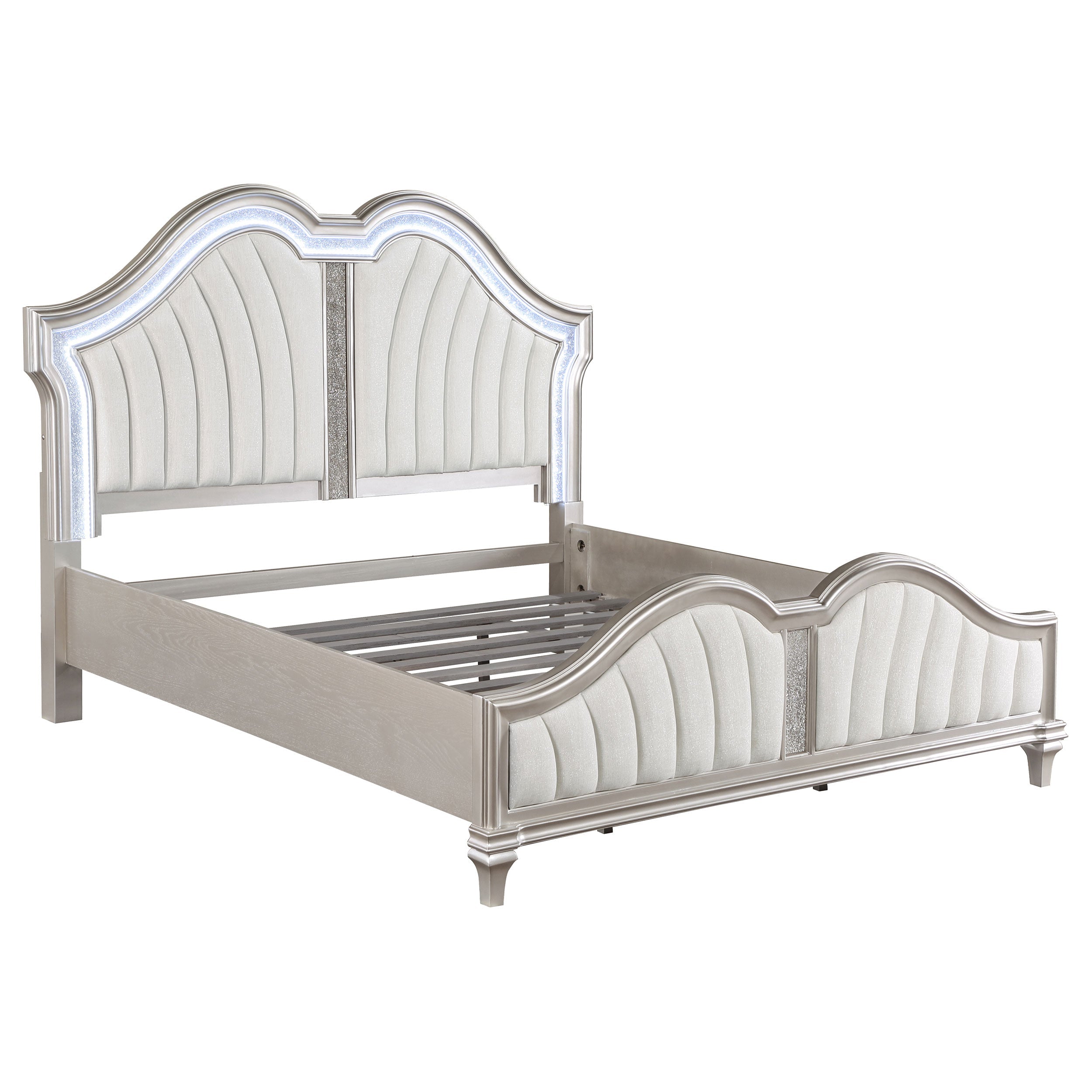 Evangeline  Upholstered Platform  Bedroom Set Ivory and Silver Oak