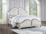 Evangeline Tufted Upholstered Platform  Bed Ivory and Silver Oak