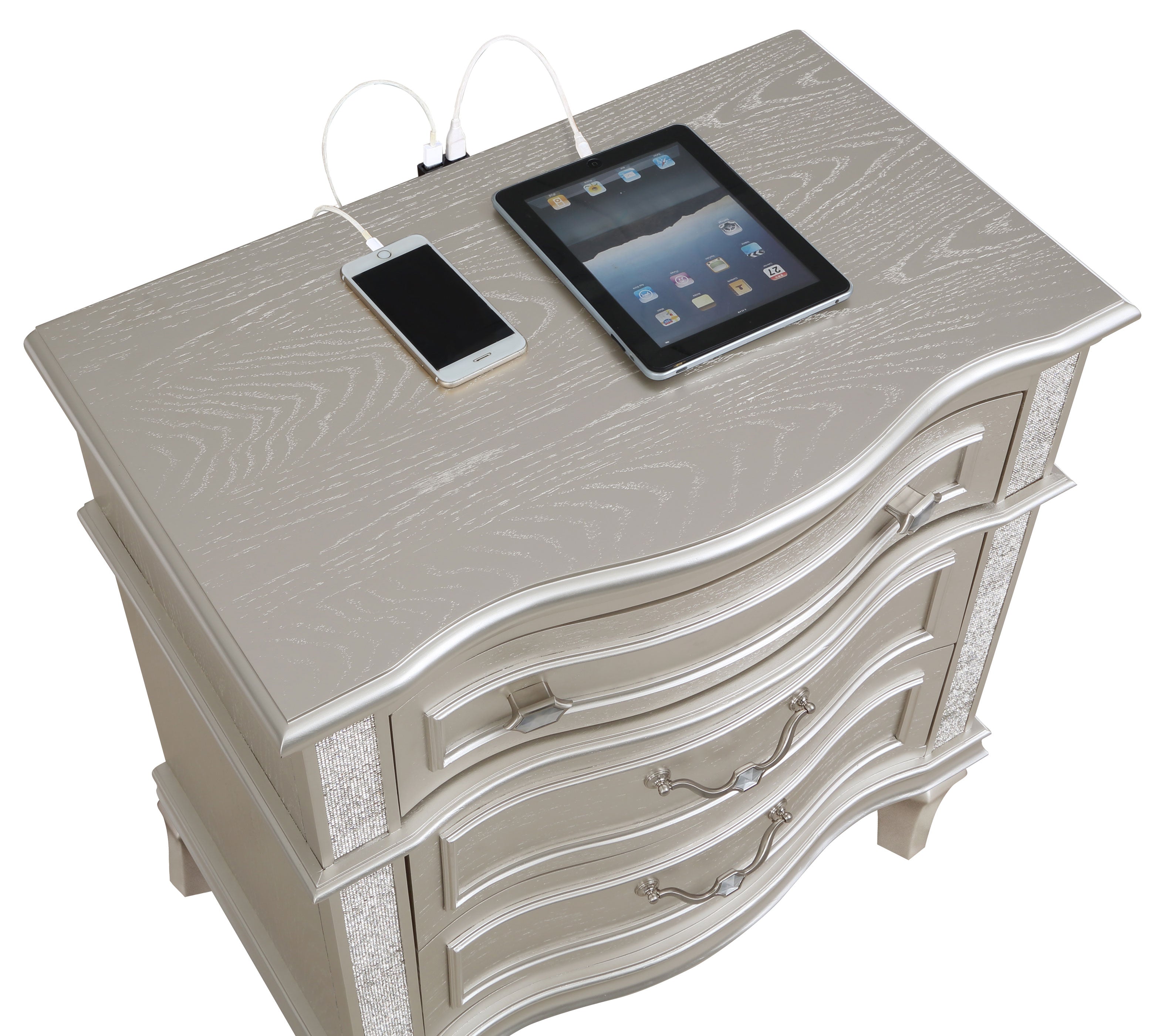 Evangeline 3-drawer Nightstand Silver Oak