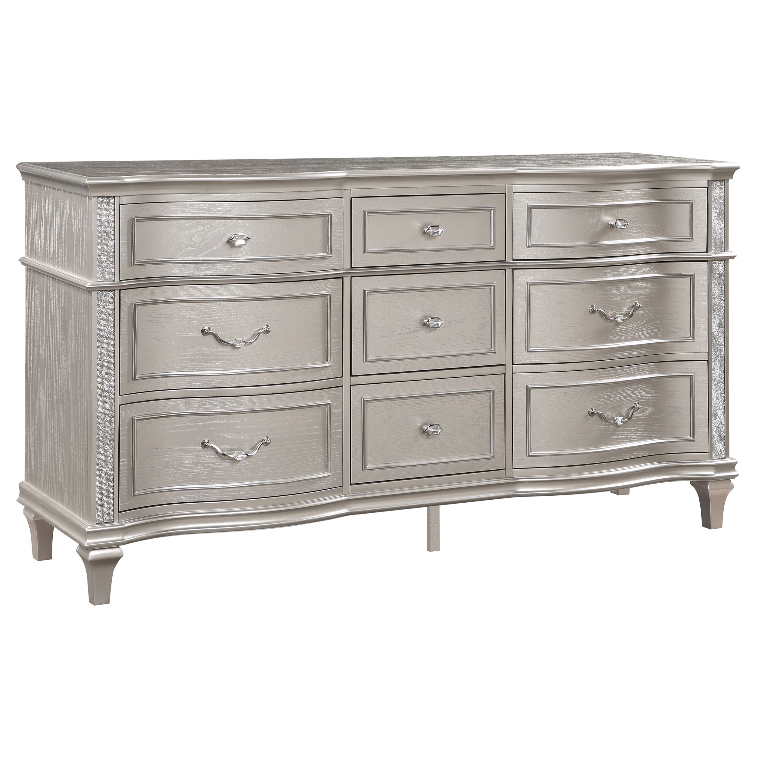 Evangeline 9-drawer Dresser with Mirror Silver Oak