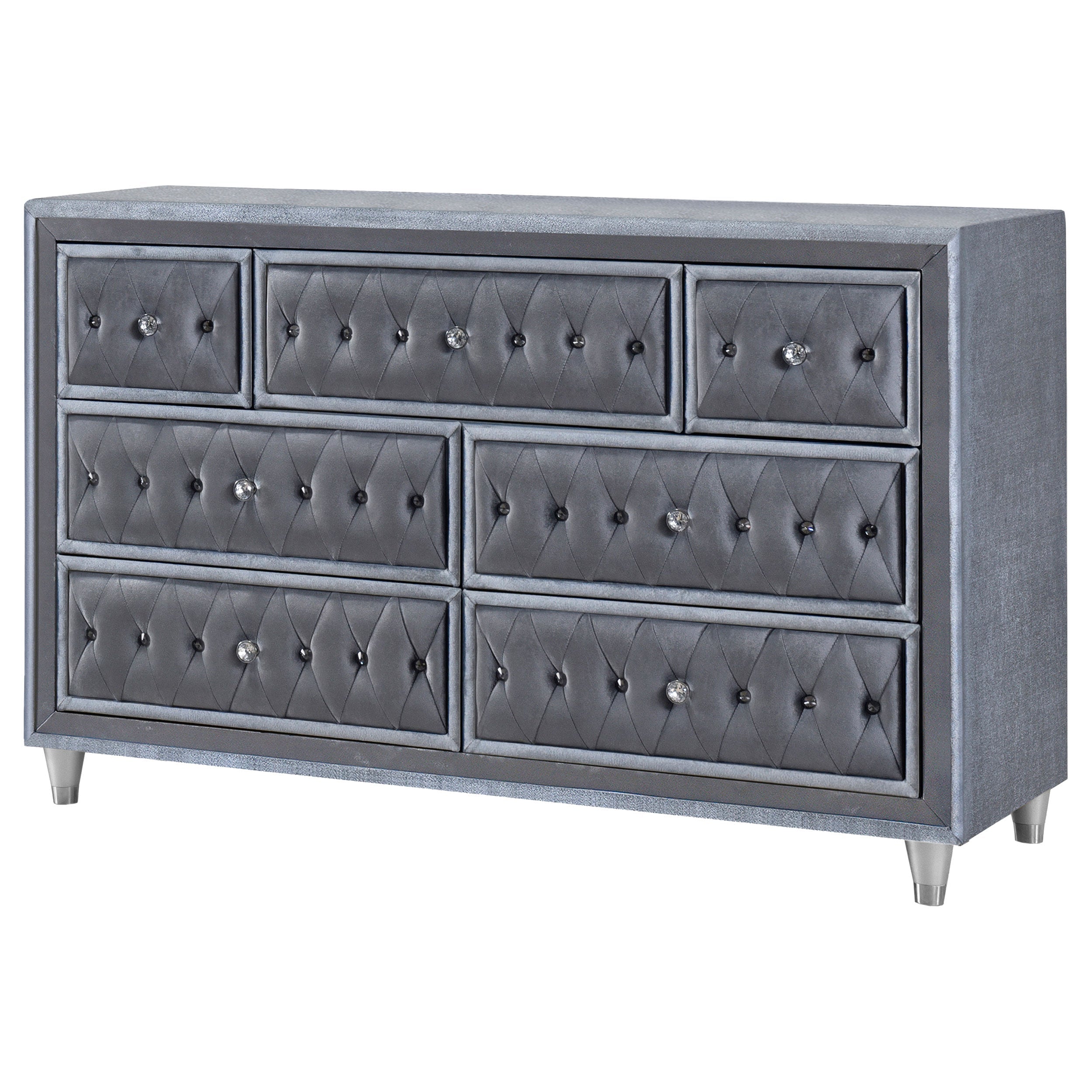 Antonella 7-drawer Upholstered Dresser with Mirror Grey