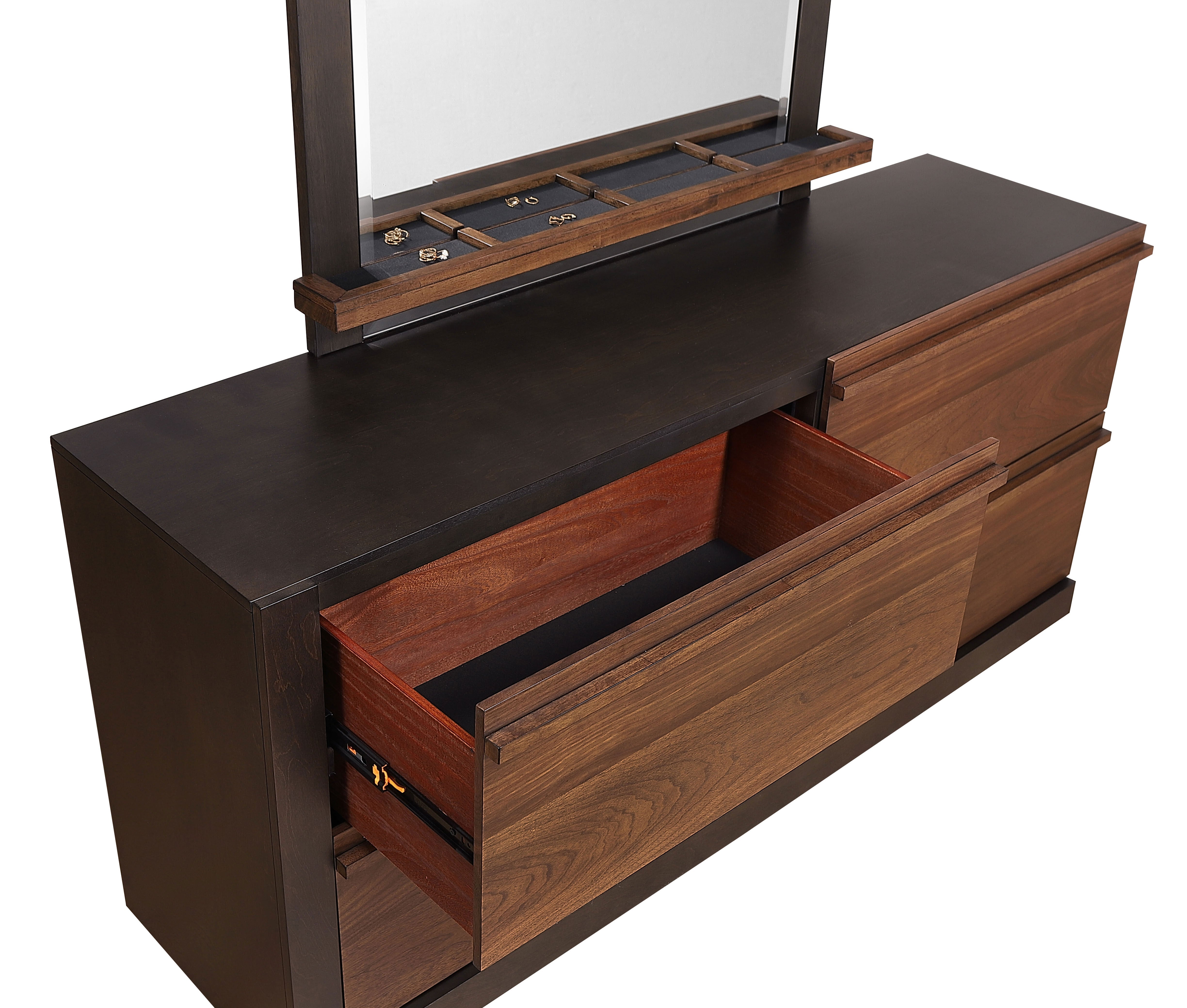 Azalia 4-drawer Dresser with Mirror Black and Walnut