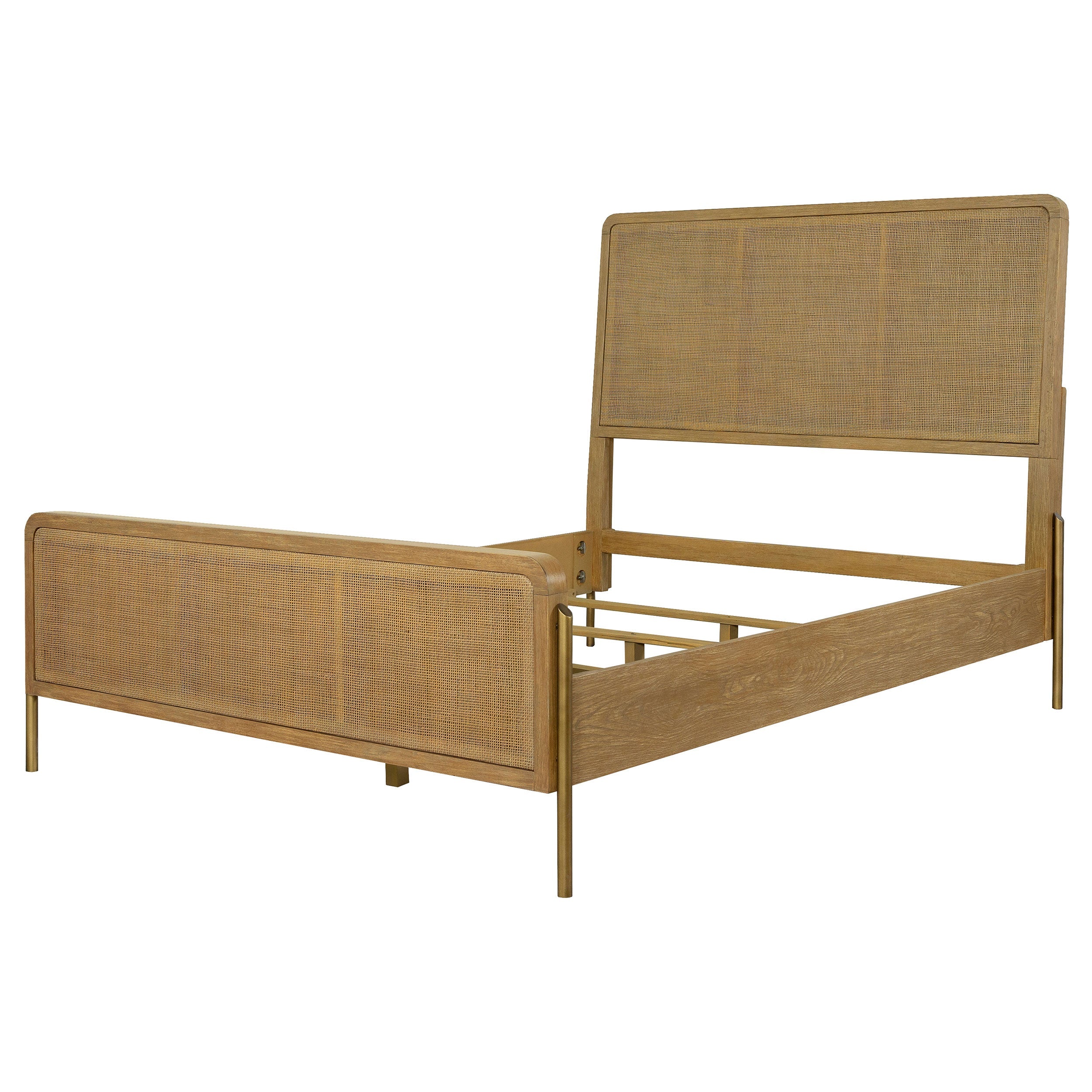 Arini Upholstered  Panel Bed Sand Wash and Natural Cane