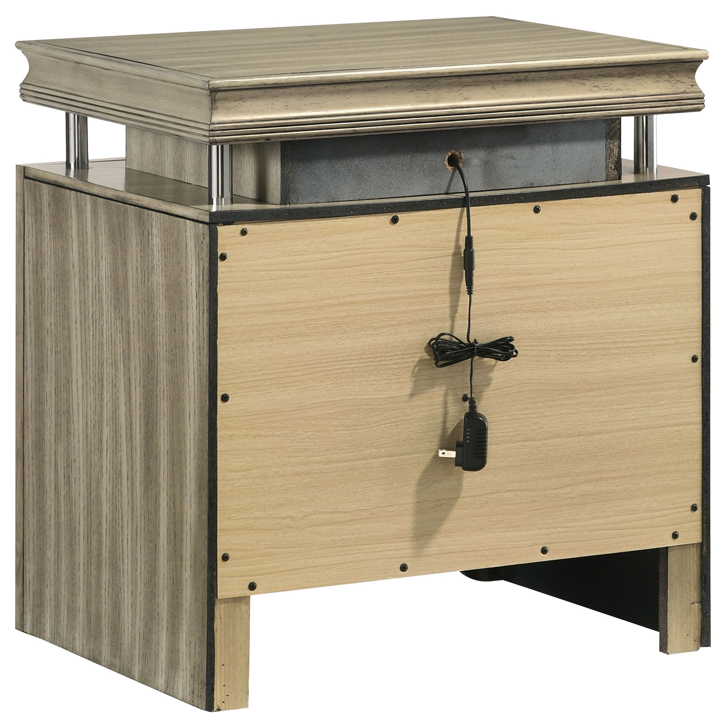 Giselle 3-drawer Nightstand Bedside Table with LED Rustic Beige