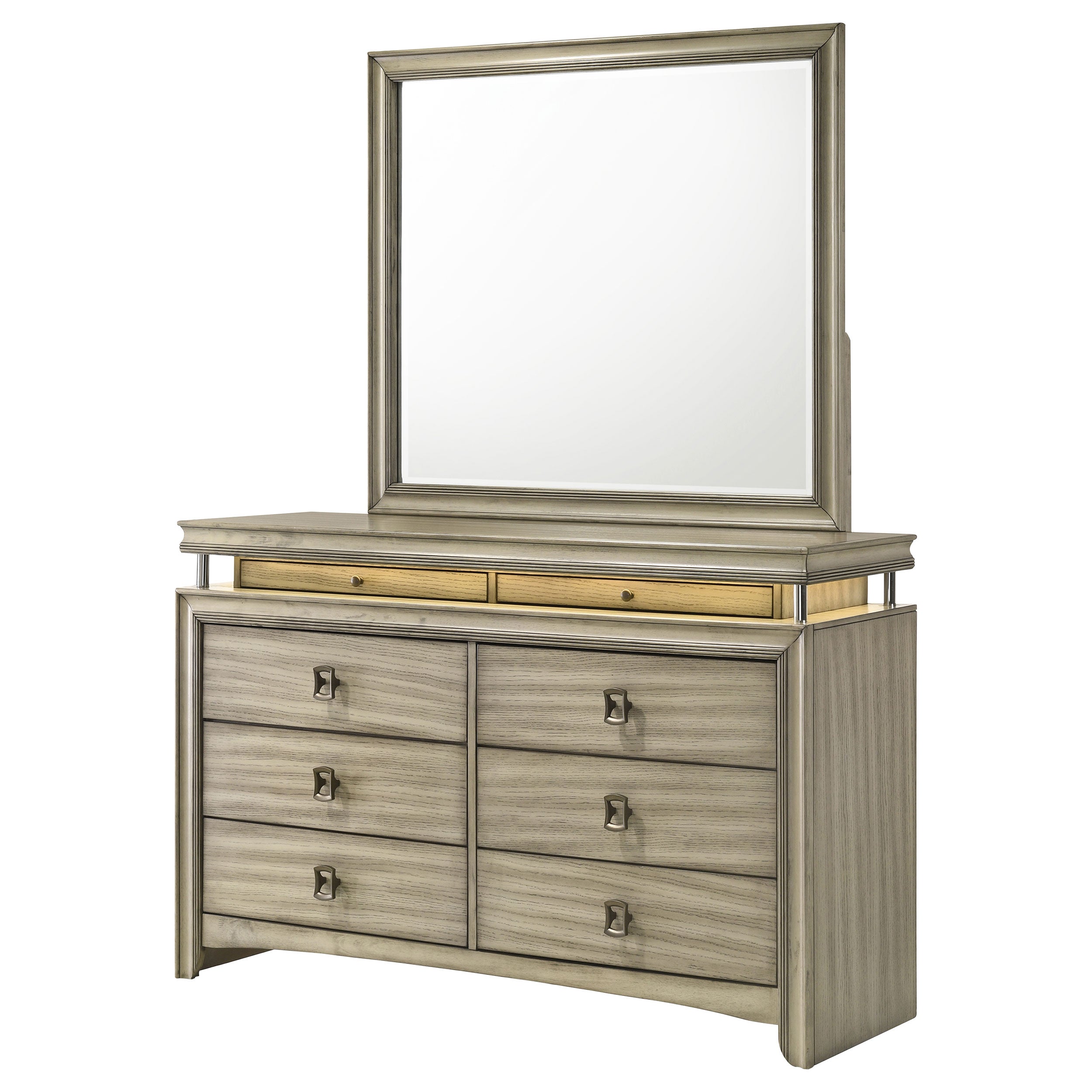 Giselle 8-drawer Bedroom Dresser with Mirror with LED Rustic Beige