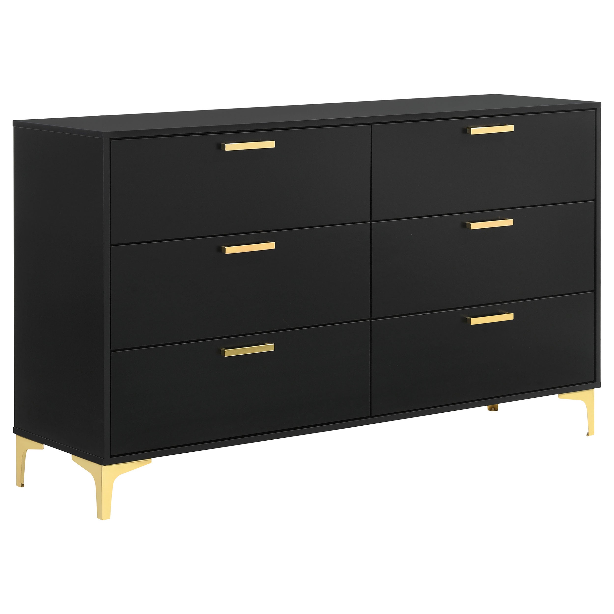 Kendall 6-drawer Dresser with Mirror Black and Gold