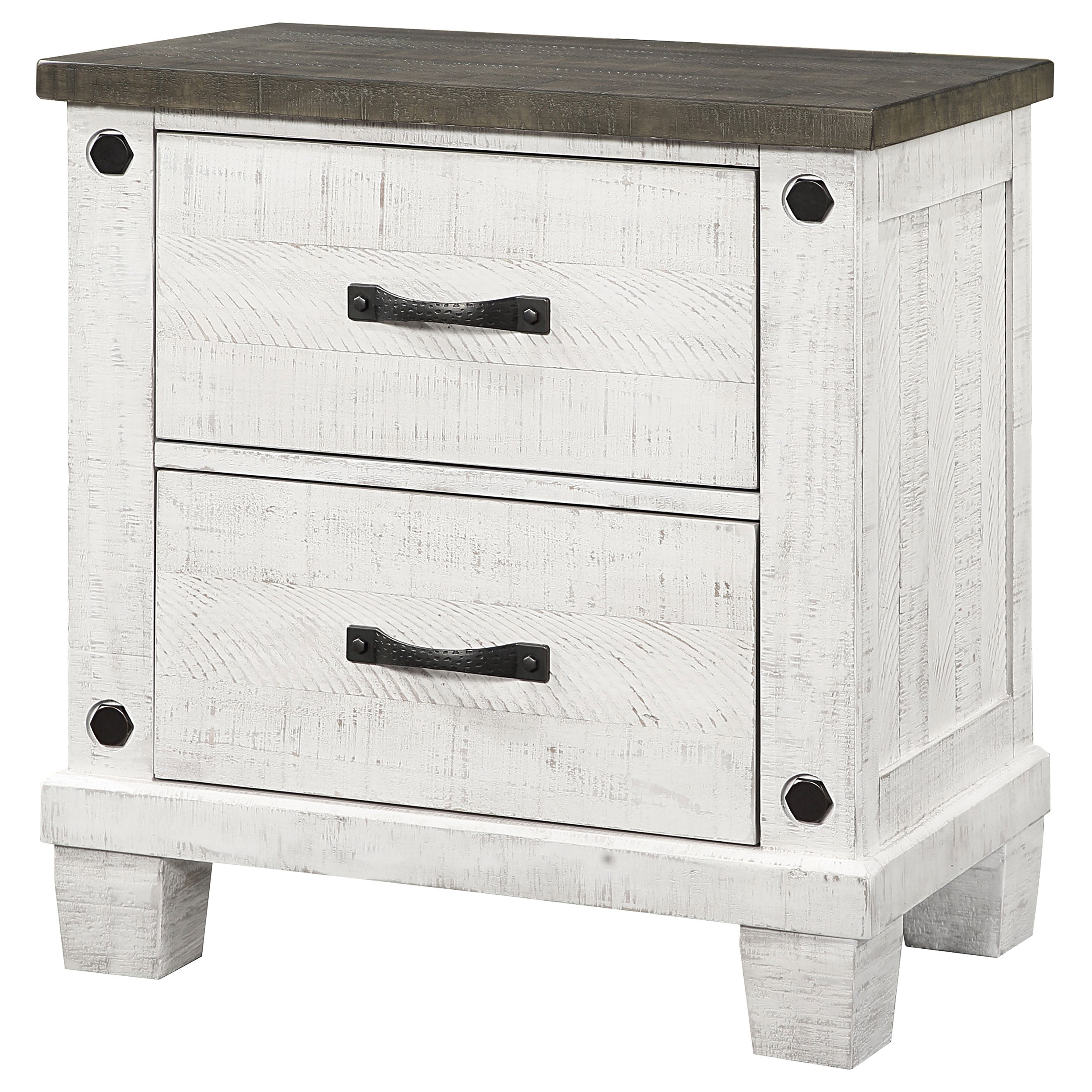 Lilith 2-drawer Nightstand Distressed Grey and White