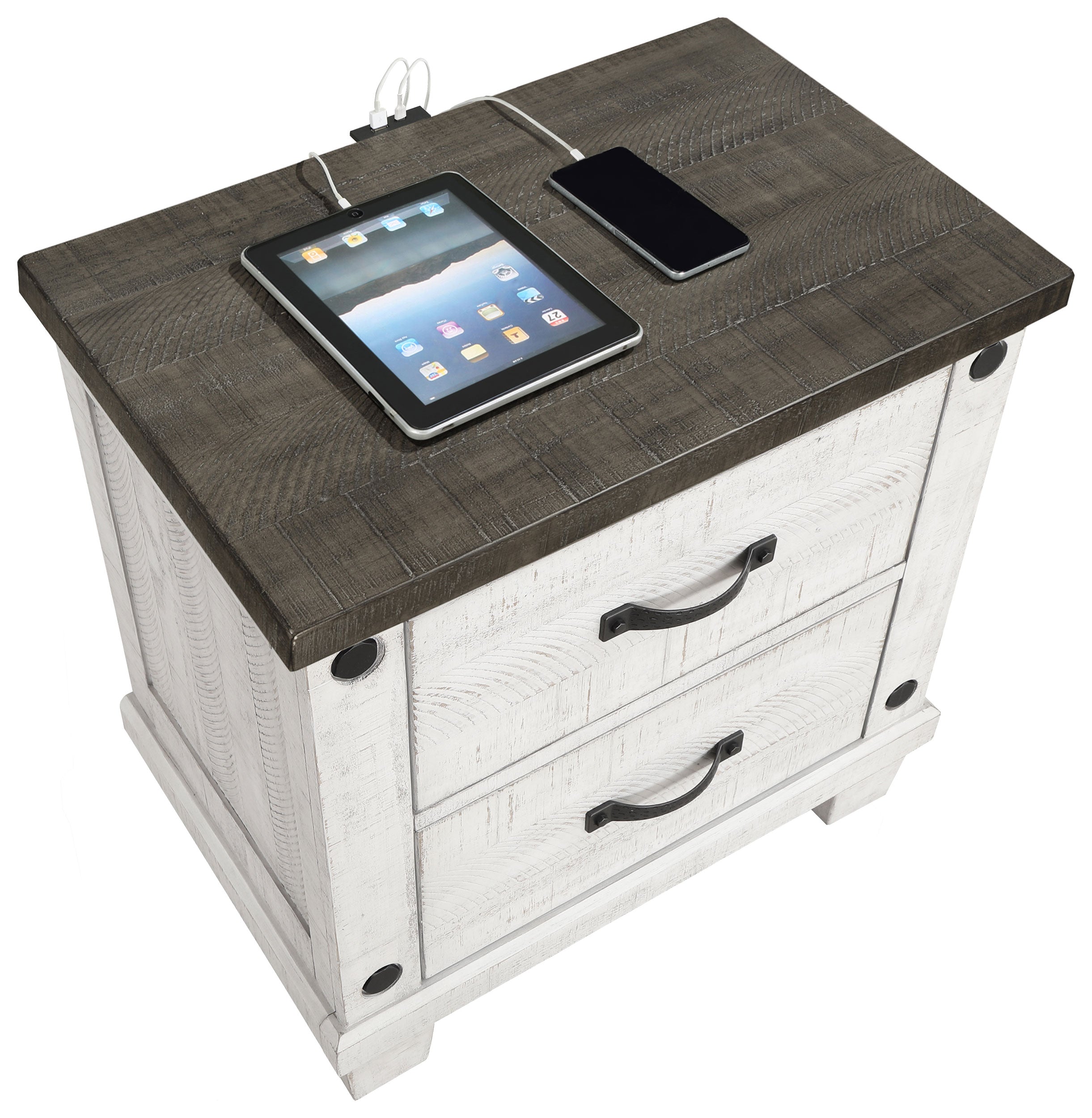 Lilith 2-drawer Nightstand Distressed Grey and White