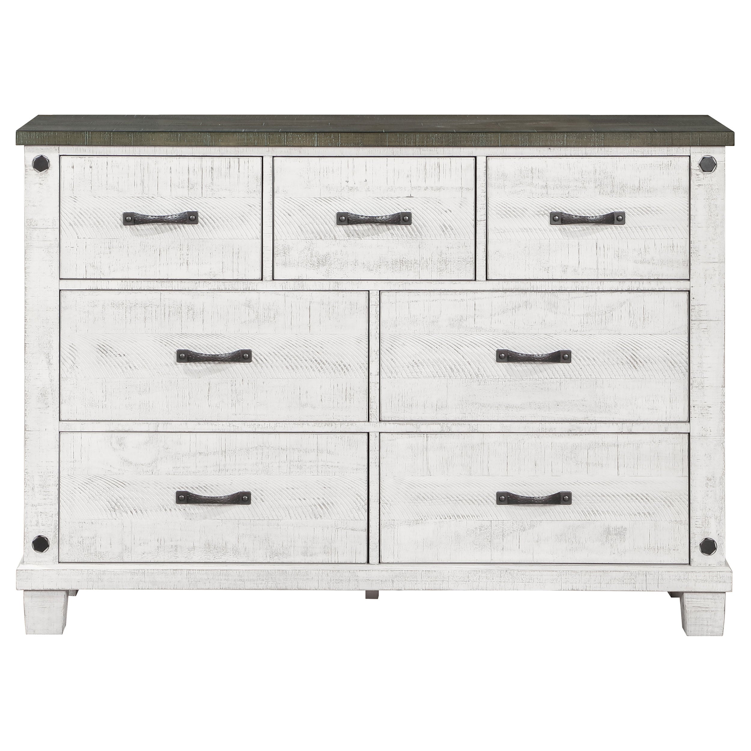 Lilith 7-drawer Dresser with Mirror Distressed Grey and White