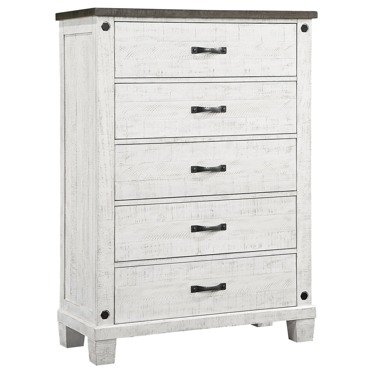 Lilith 5-drawer Chest Distressed Grey and White