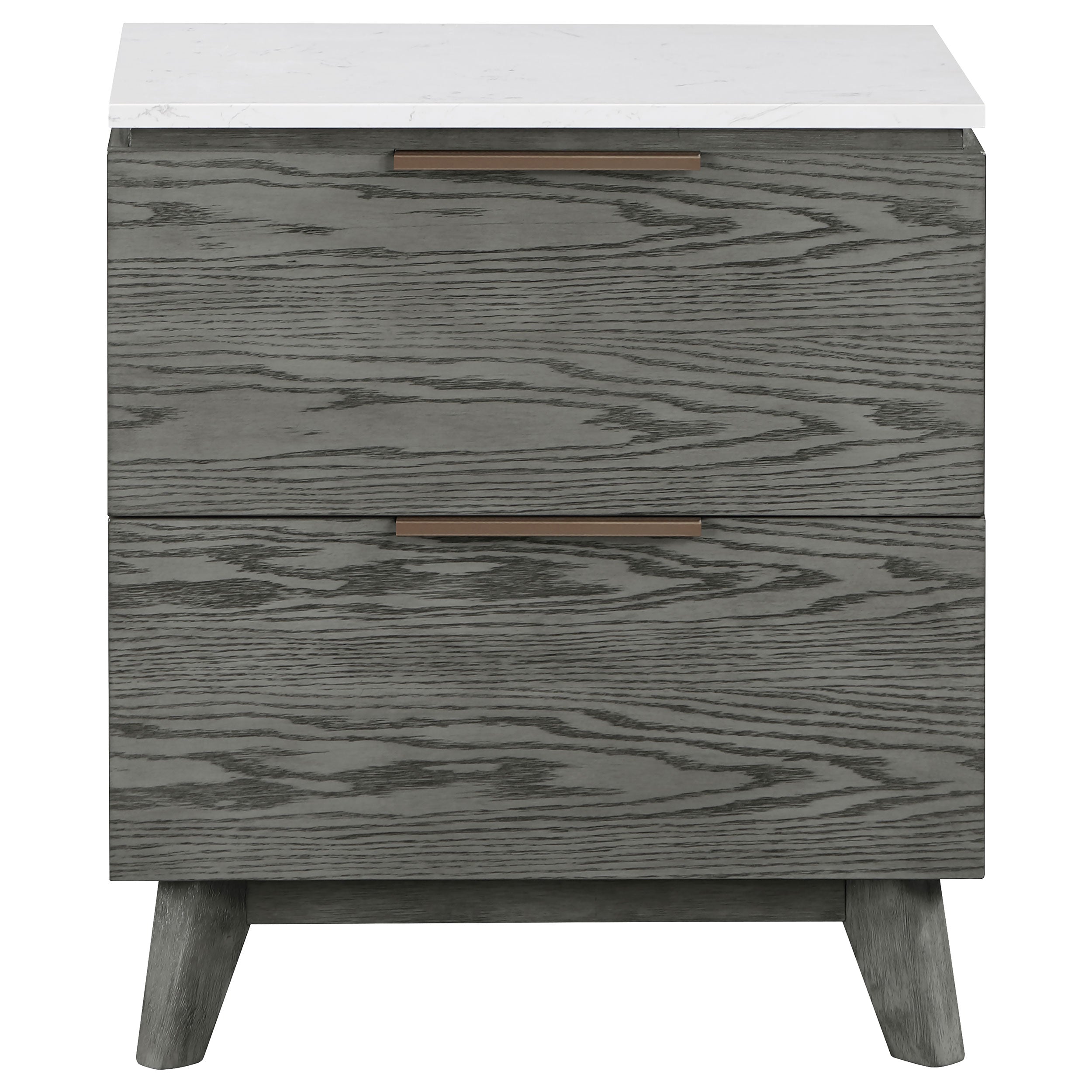 Nathan 2-drawer Nightstand with USB Port White Marble and Grey