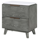 Nathan 2-drawer Nightstand with USB Port White Marble and Grey