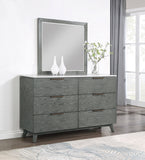 Nathan 6-drawer Dresser with Mirror White Marble and Grey