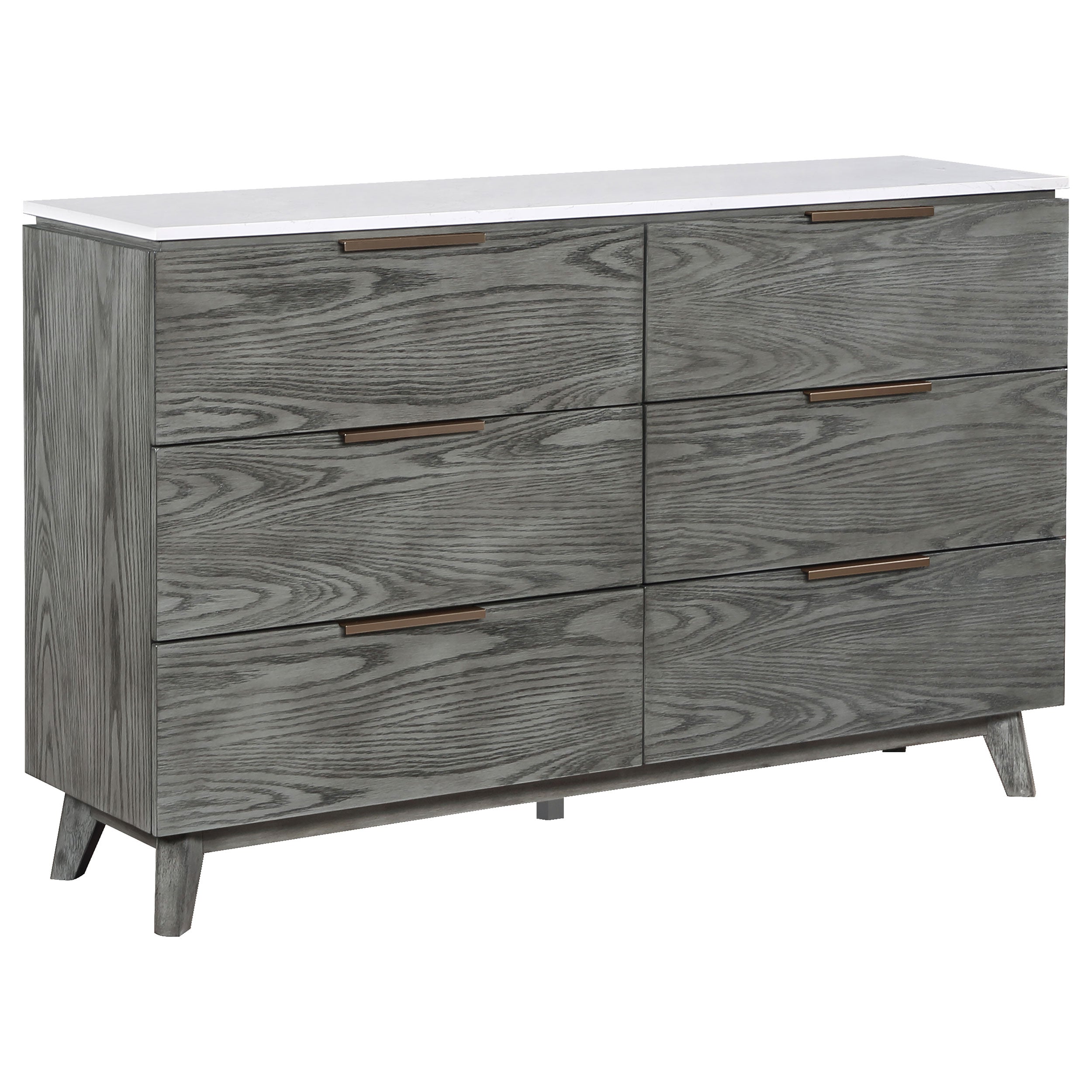 Nathan 6-drawer Dresser with Mirror White Marble and Grey