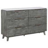 Nathan 6-drawer Dresser with Mirror White Marble and Grey