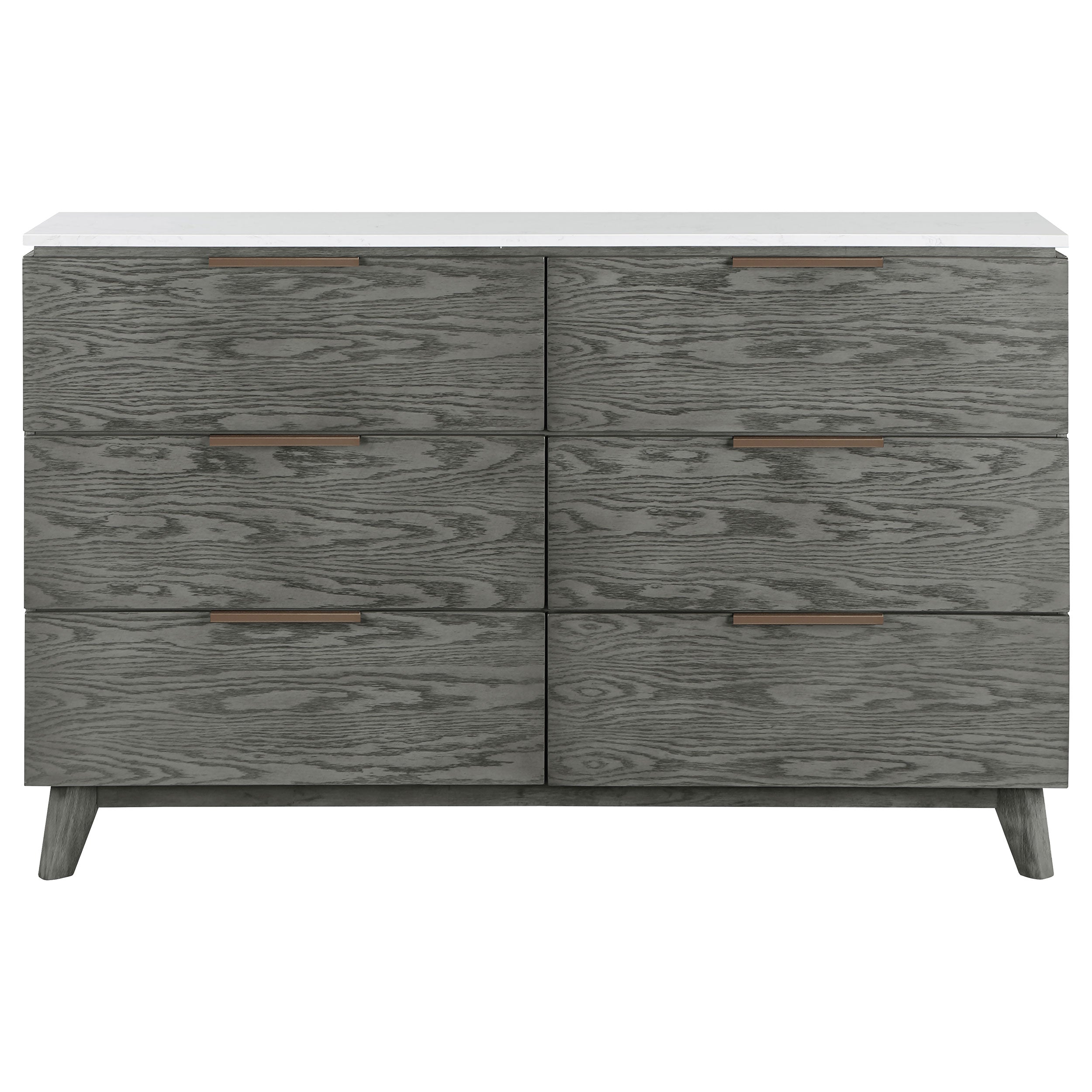 Nathan 6-drawer Dresser with Mirror White Marble and Grey