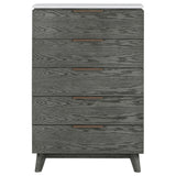 Nathan 5-drawer Chest White Marble and Grey