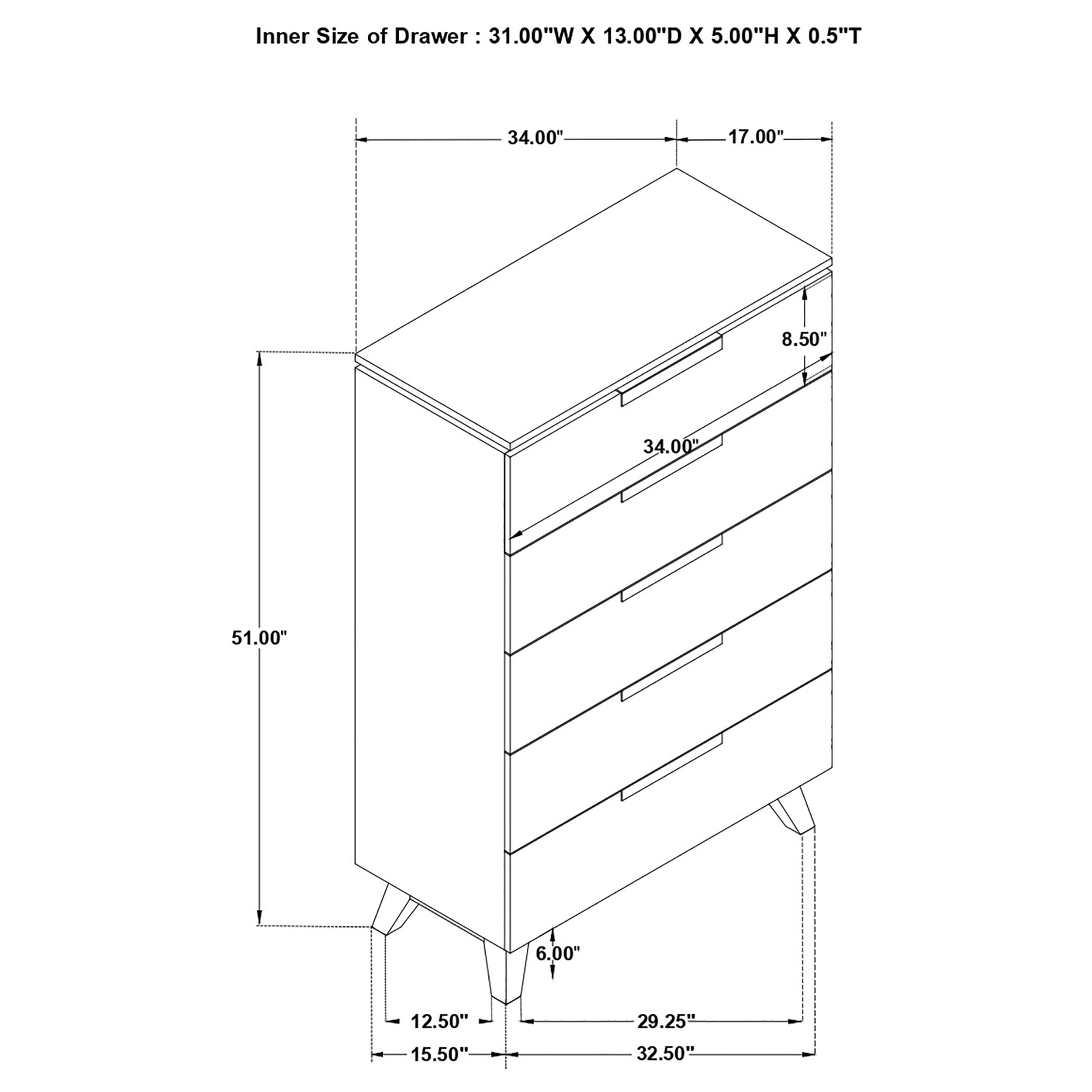 Nathan 5-drawer Chest White Marble and Grey