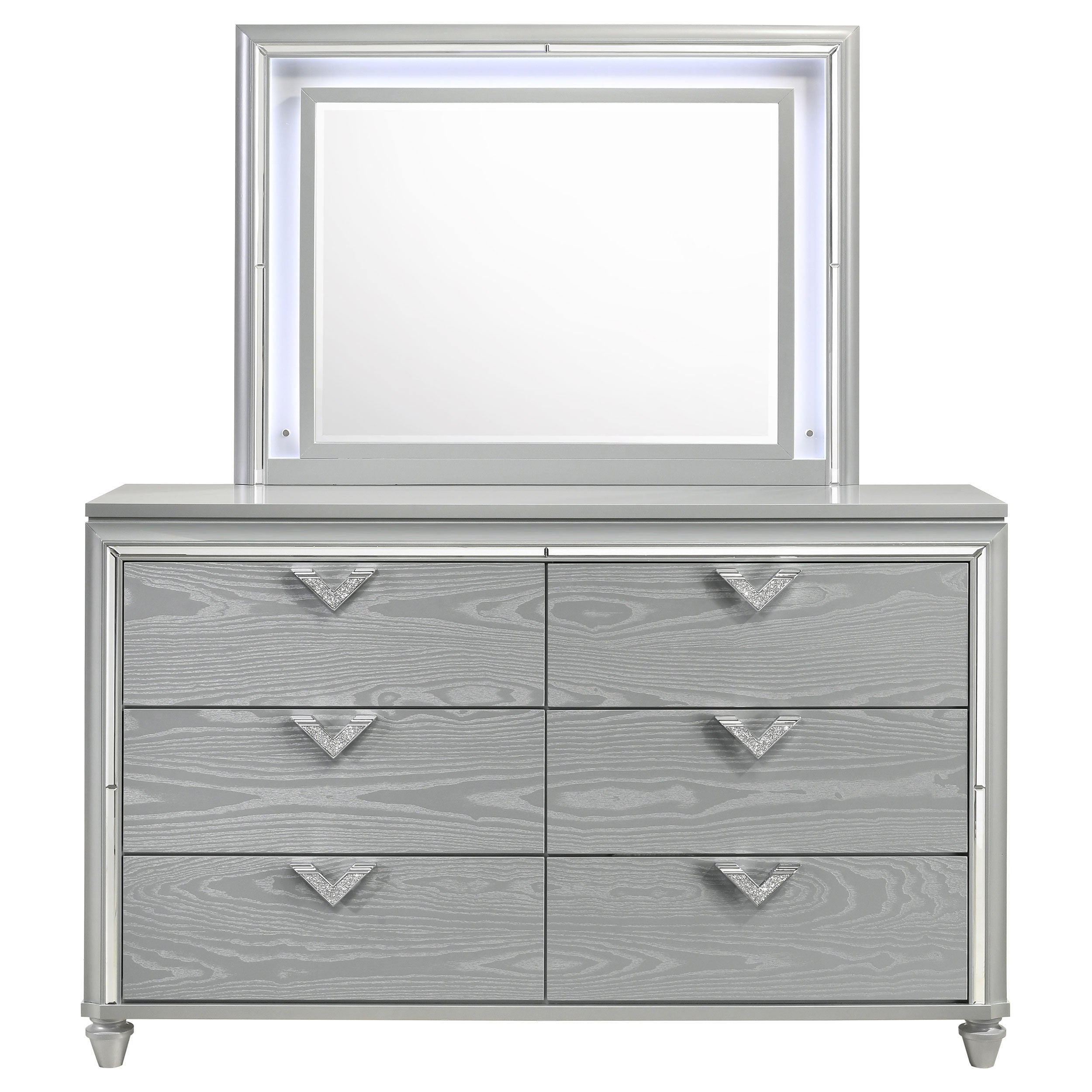 Veronica 6-drawer Bedroom Dresser with Mirror Light Silver