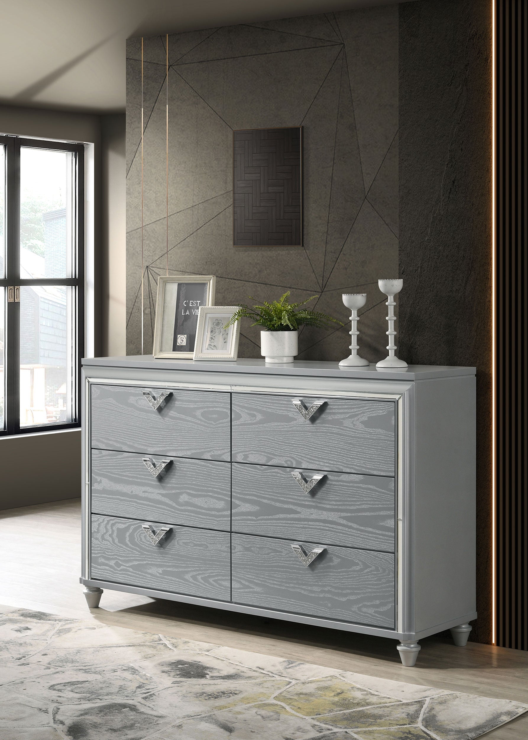 Veronica 6-drawer Bedroom Dresser with Mirror Light Silver